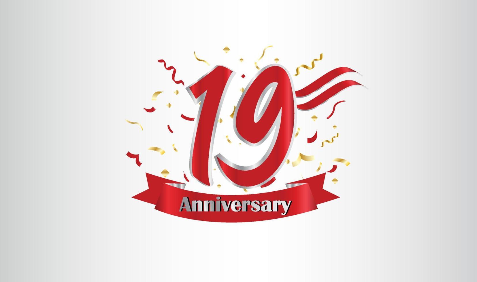 Anniversary celebration background. with the 19th number in gold and with the words golden anniversary celebration. vector
