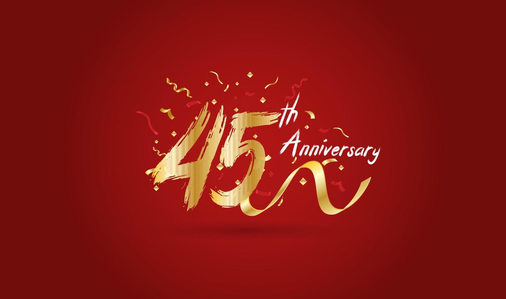 celebración de aniversario con el número 45 en oro y con las palabras celebración del aniversario de oro. vector