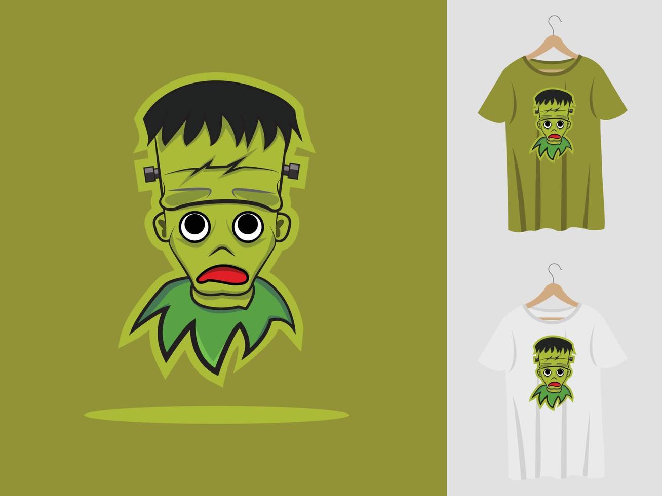 diseño de mascota frankenstein halloween con camiseta. linda ilustración de frankenstein para fiesta de halloween y camiseta estampada vector