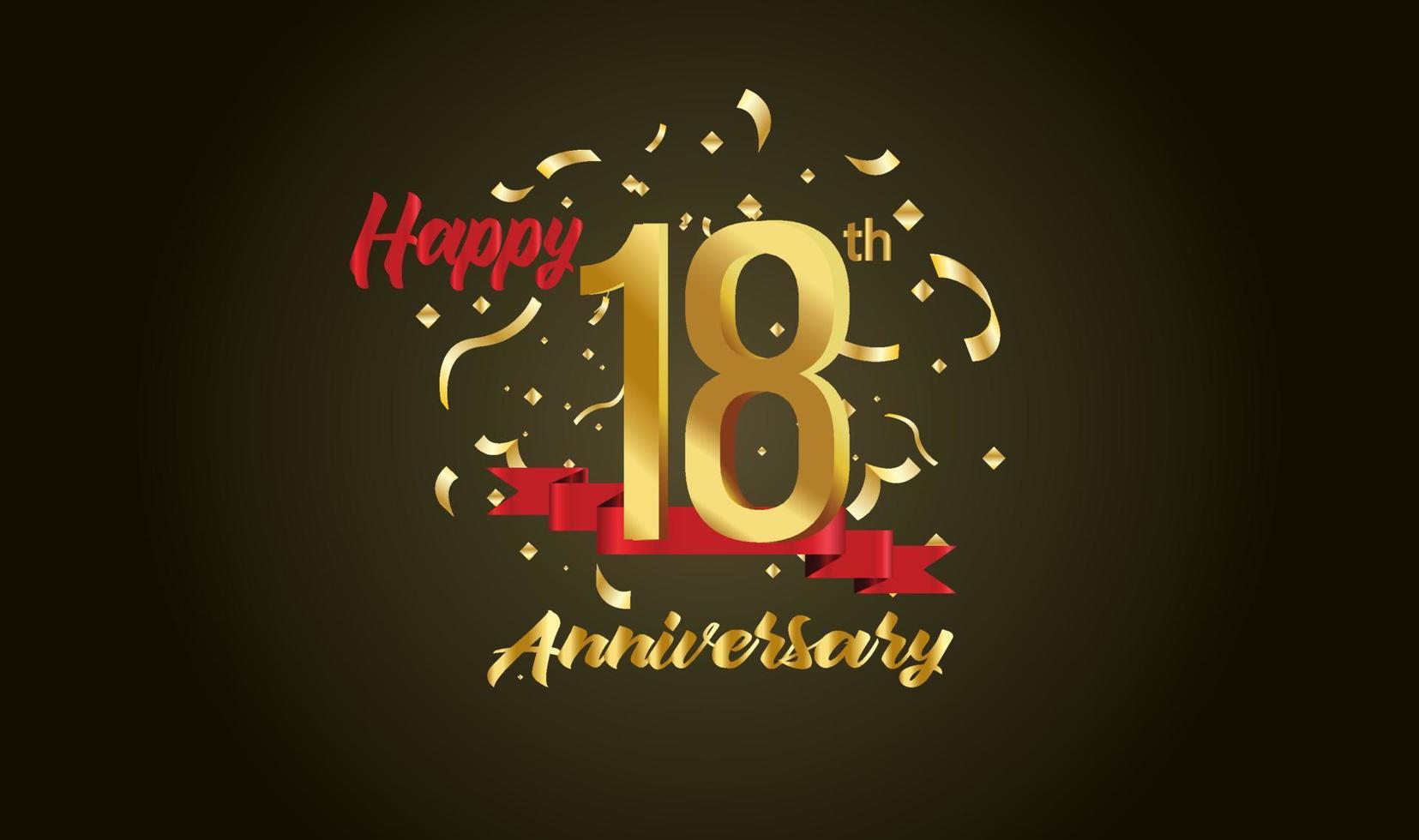 Anniversary celebration background. with the 18th number in gold and with the words golden anniversary celebration. vector