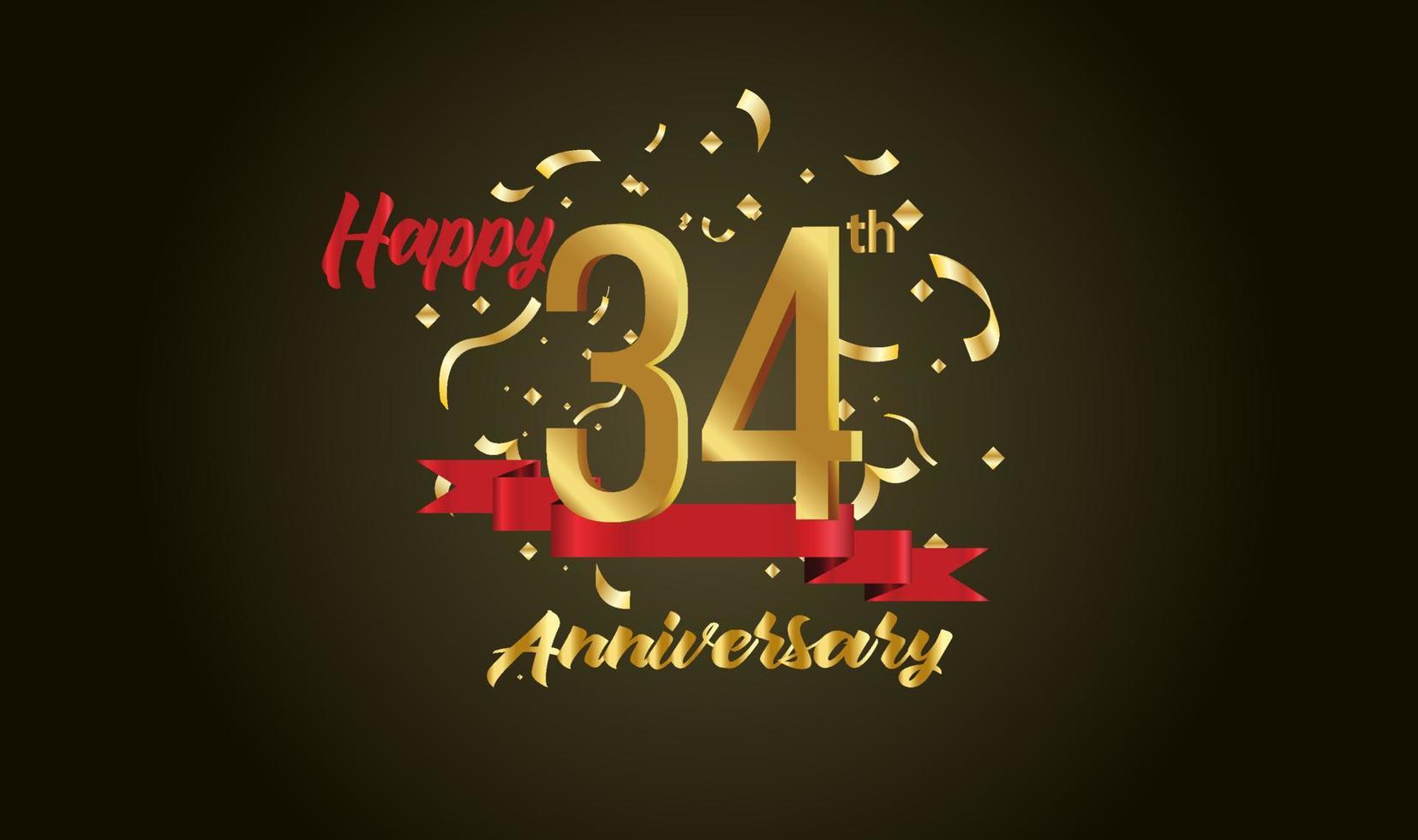Anniversary celebration background. with the 34th number in gold and with the words golden anniversary celebration. vector