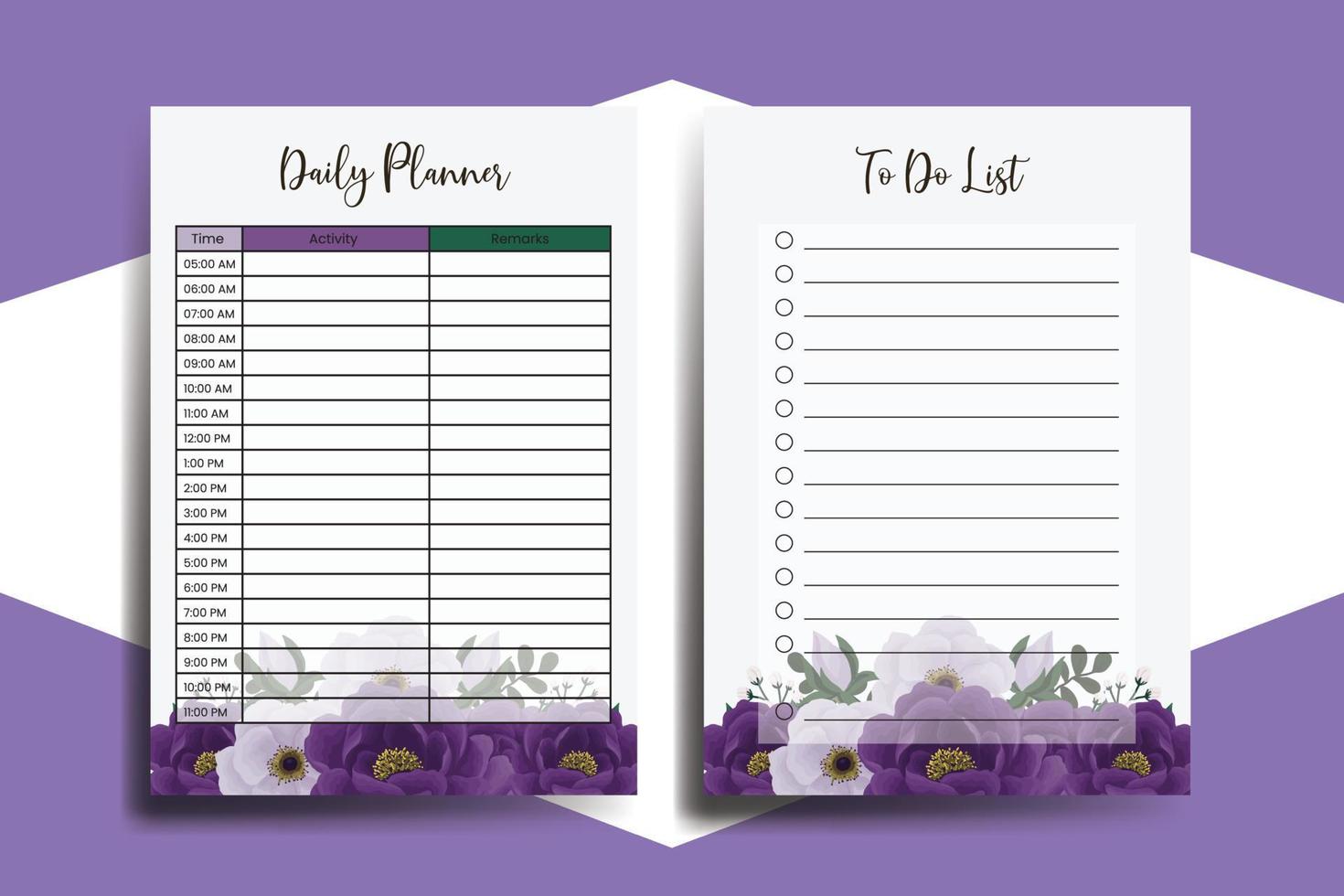 Planner To Do List Purple Peony Flower Design Template vector