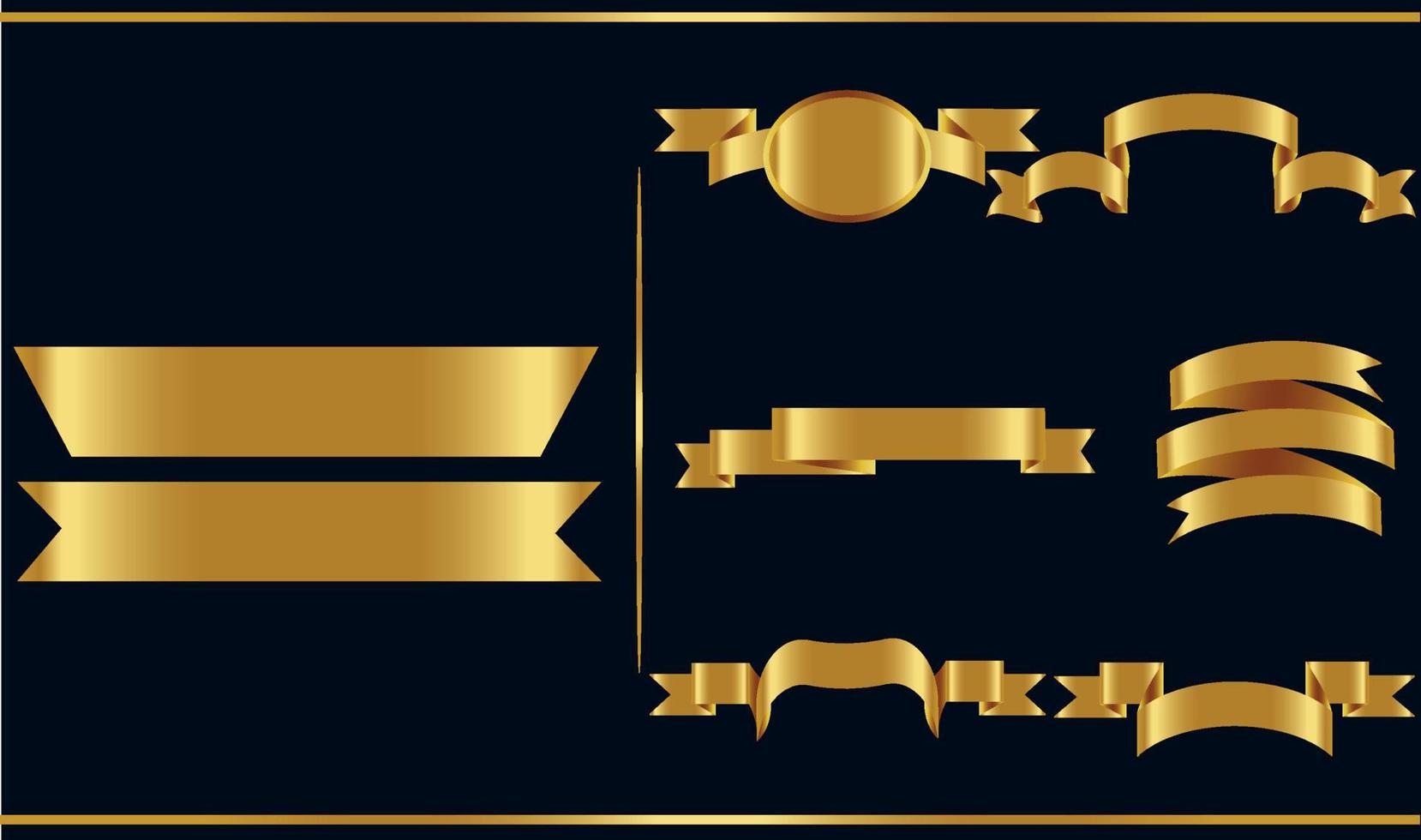 Gold glossy ribbon vector banners set. Ribbons collection. Vector Design Illustration