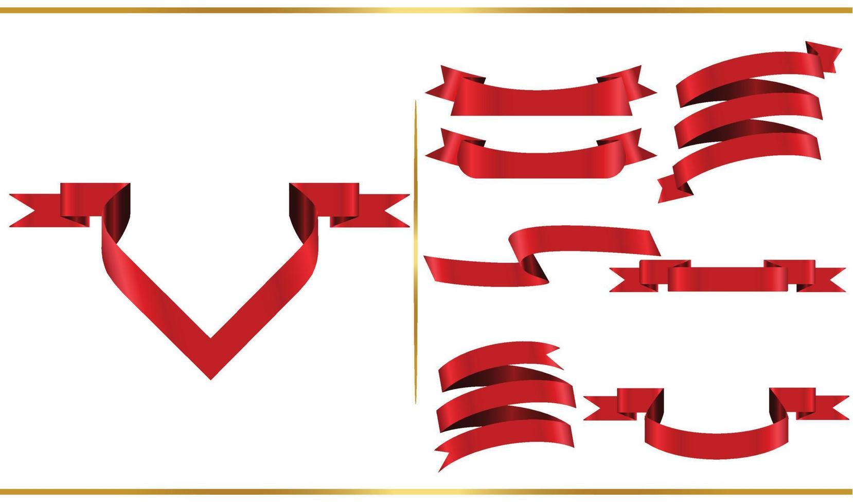 Red glossy ribbon vector banners set. Ribbons collection. Vector Design Illustration