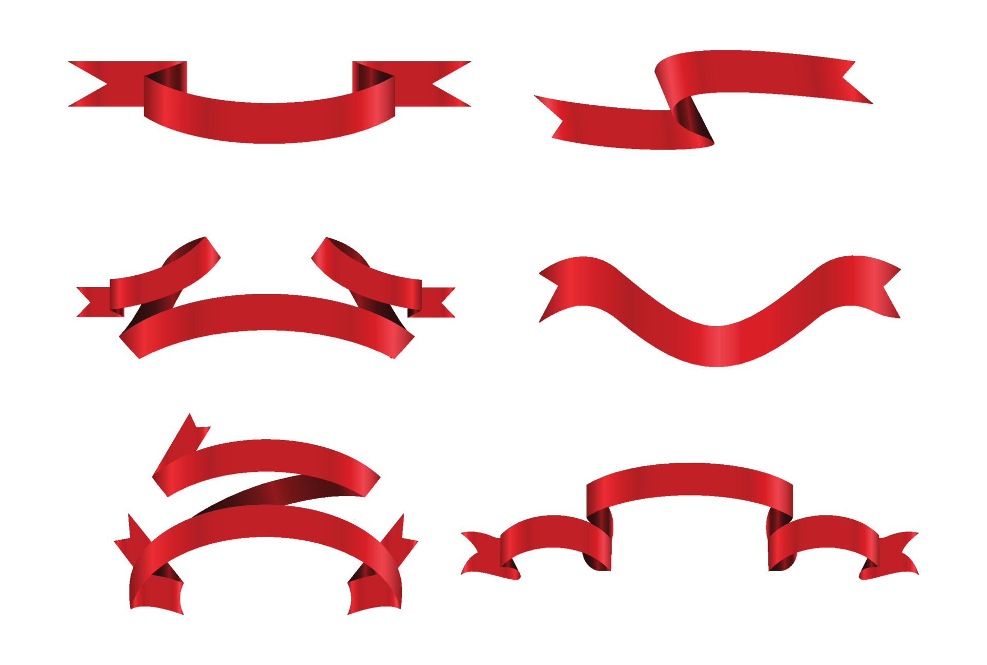 Red glossy ribbon vector banners set. Ribbons collection. Vector Design