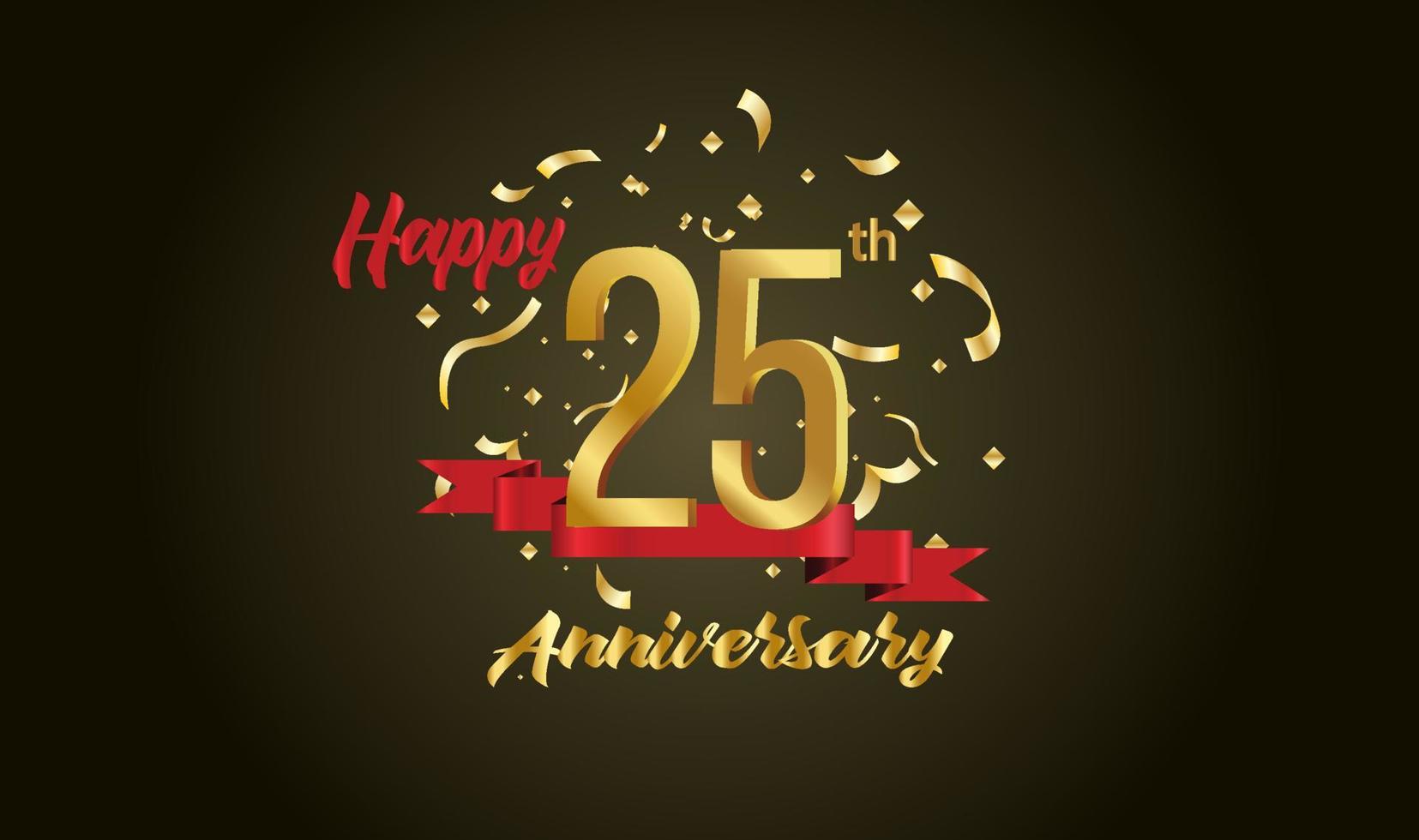 Anniversary celebration background. with the 25th number in gold and with the words golden anniversary celebration. vector