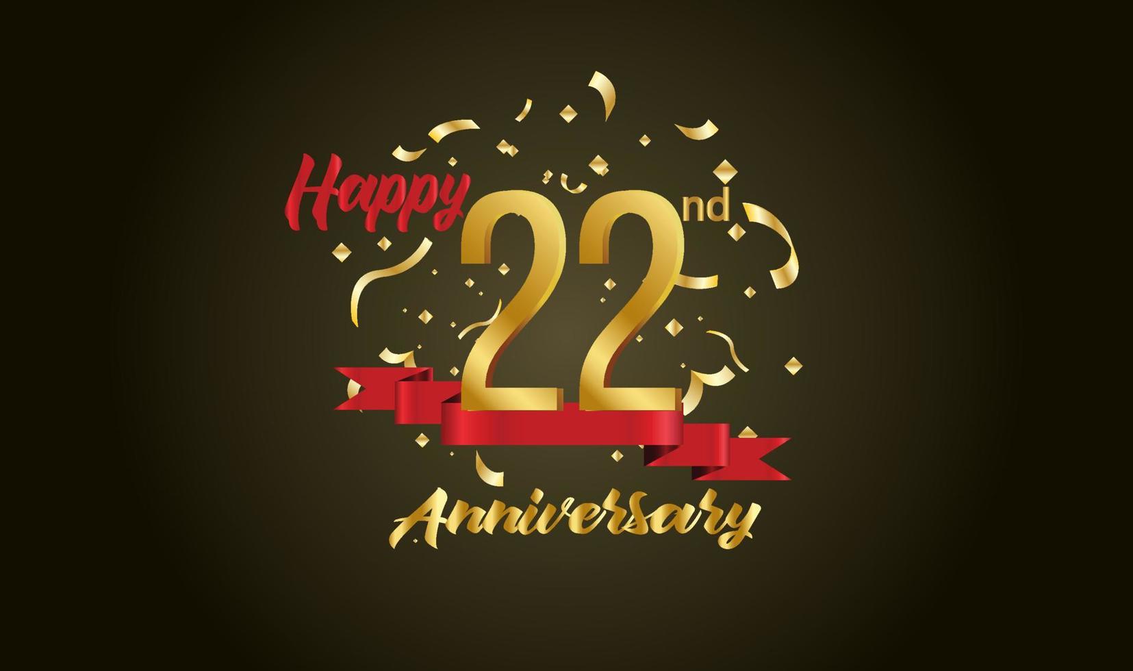 Anniversary celebration with the 22nd number in gold and with the words golden anniversary celebration. vector