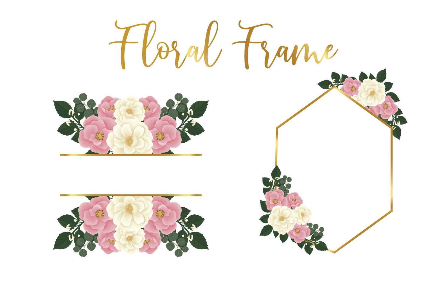 Floral Frame Pink Mini Rose flower Design Template, Digital watercolor hand drawn vector