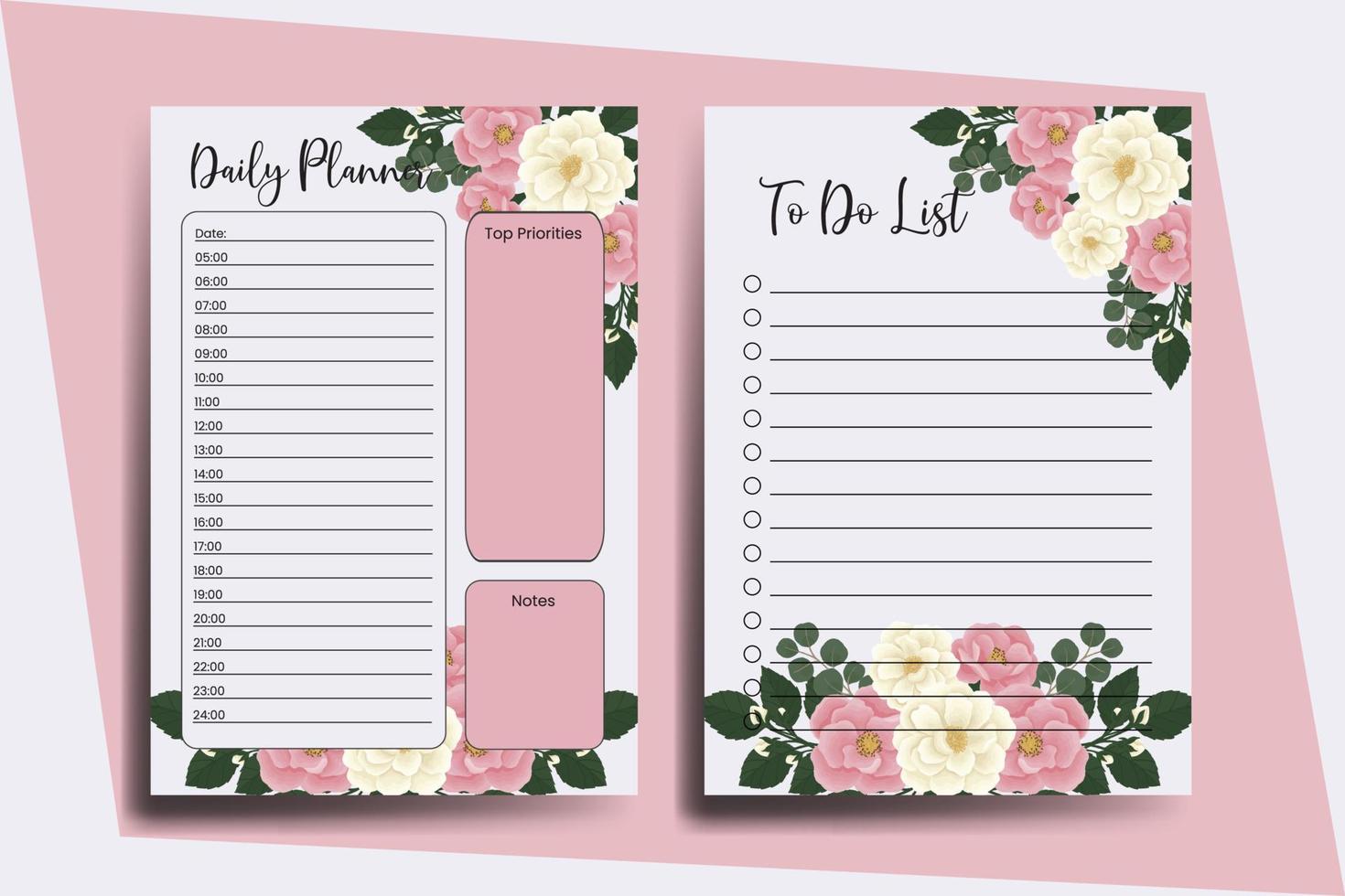 Planner To Do List Pink Mini Rose Flower Design Template vector
