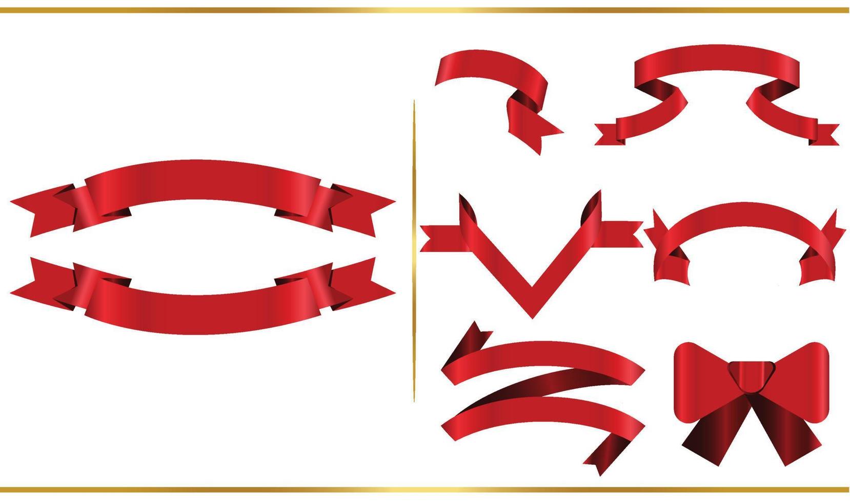 Red glossy ribbon vector banners set. Ribbons collection. Vector Design Illustration