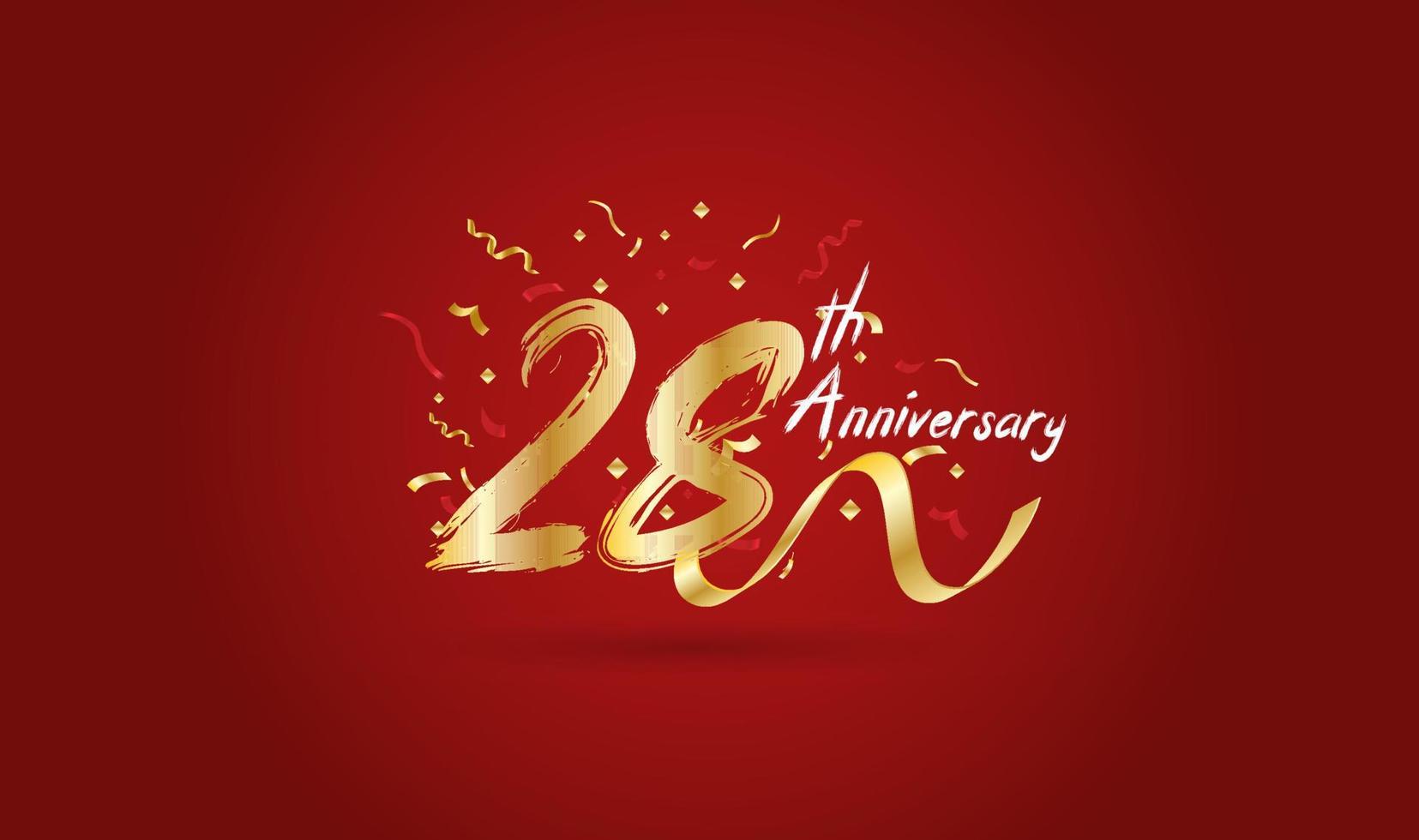 Anniversary celebration background. with the 28th number in gold and with the words golden anniversary celebration. vector