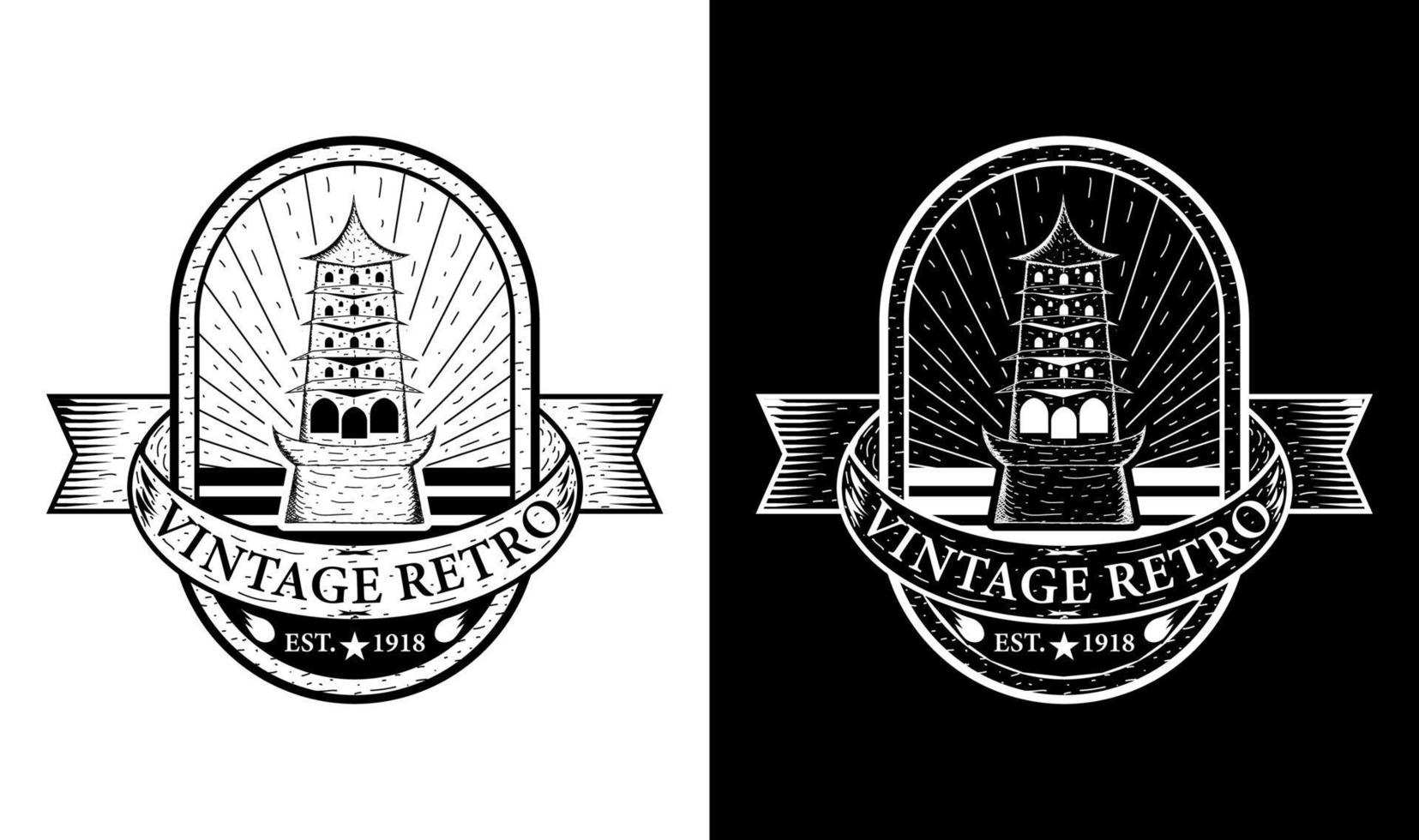 templo vintage retro insignia etiqueta emblema logotipo diseño inspiración vector