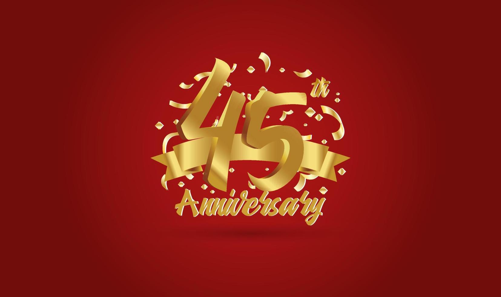 Anniversary celebration with the 45th number in gold and with the words golden anniversary celebration. vector