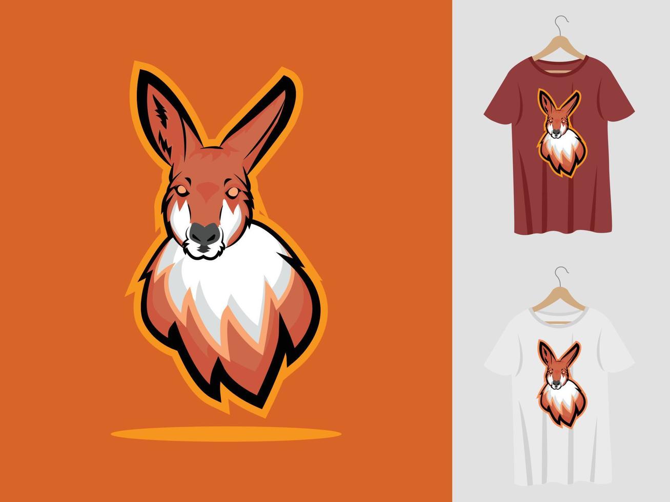 diseño de mascota con logotipo de canguro con camiseta. ilustración de cabeza de canguro para equipo deportivo y camiseta de impresión vector