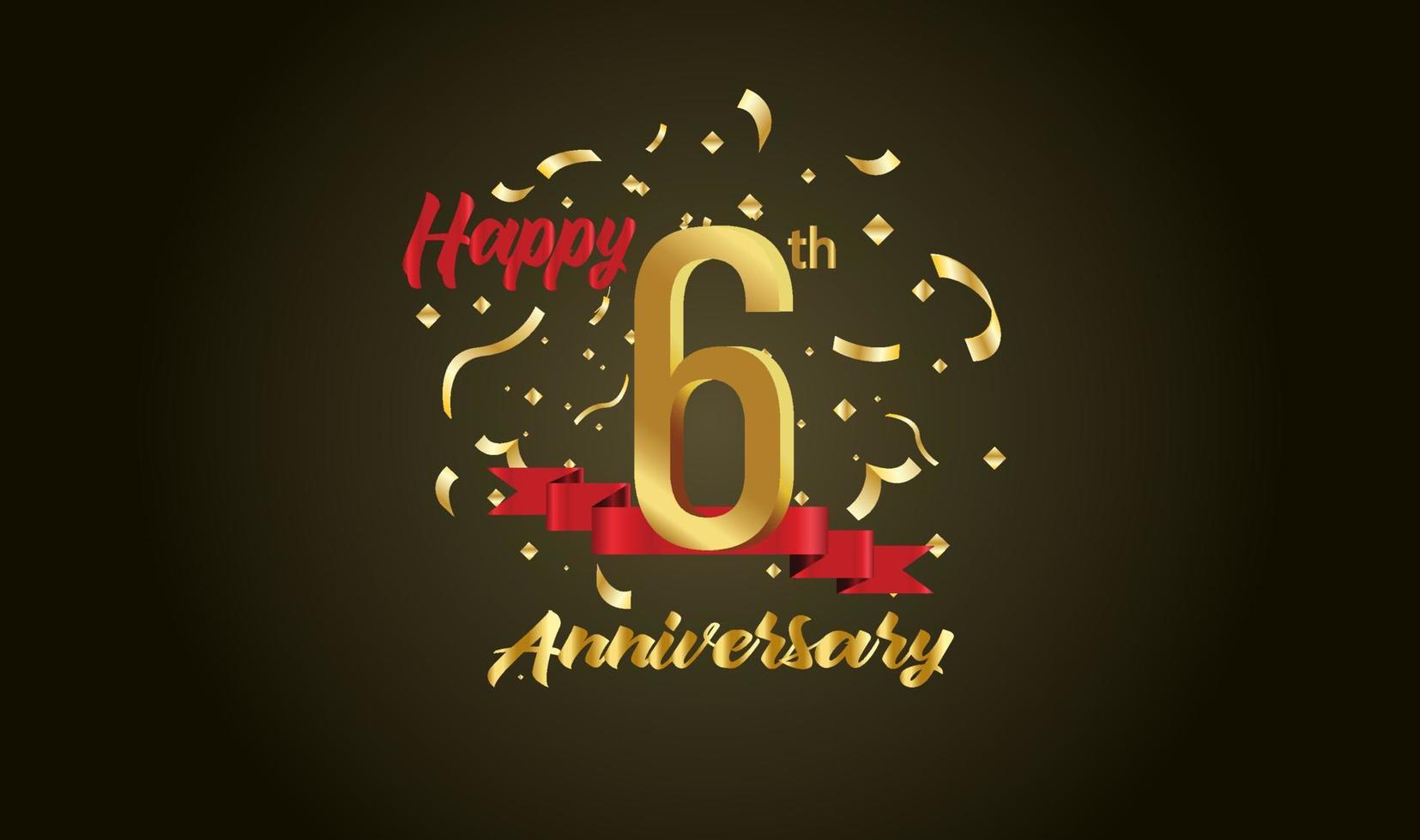 Anniversary celebration background. with the 6th number in gold and with the words golden anniversary celebration. vector