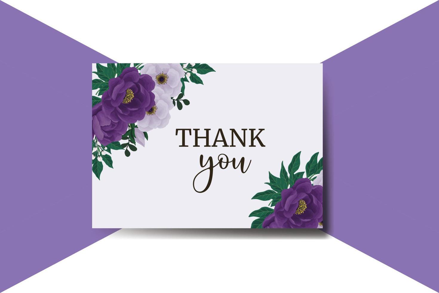tarjeta de agradecimiento saludo plantilla de diseño de flor rosa peonía púrpura vector