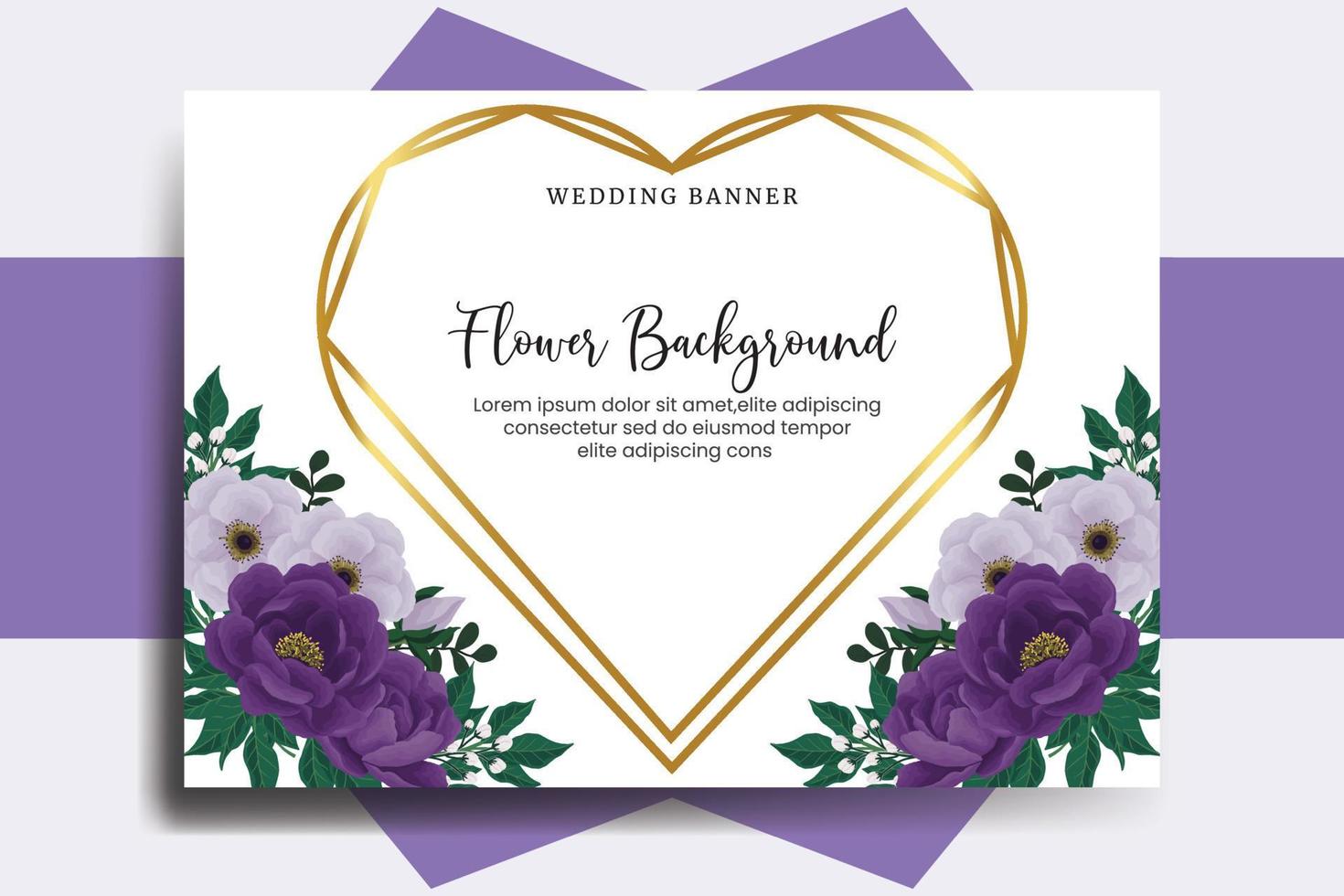 Fondo de flor de banner de boda, plantilla de diseño de flor de peonía púrpura dibujado a mano acuarela digital vector