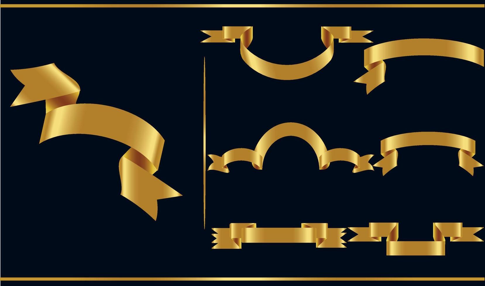 Gold glossy ribbon vector banners set. Ribbons collection. Vector Design Illustration