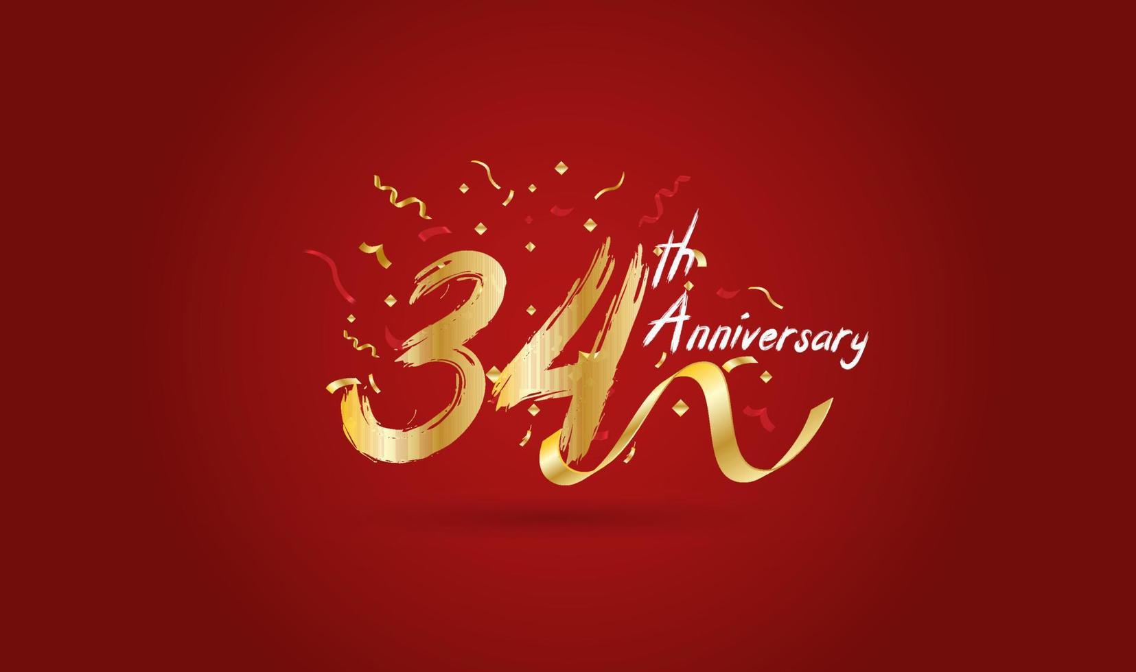 Anniversary celebration with the 34th number in gold and with the words golden anniversary celebration. vector