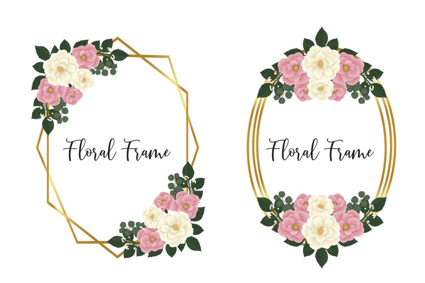 Floral Frame Pink Mini Rose flower Design Template, Digital watercolor hand drawn vector