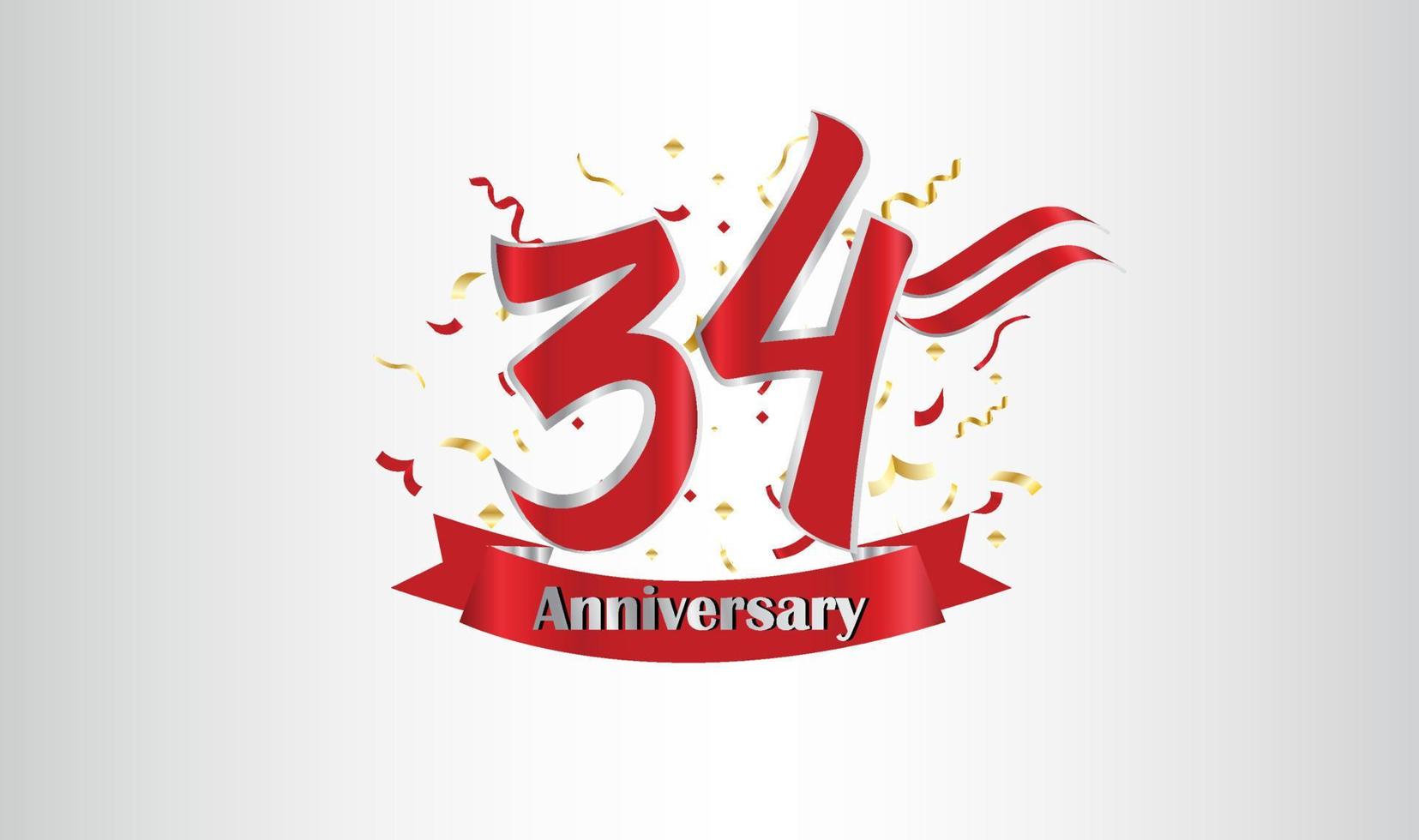 Anniversary celebration with the 34th number in gold and with the words golden anniversary celebration. vector