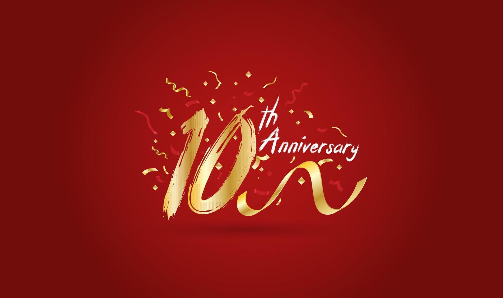 Anniversary celebration background. with the 10th number in gold and with the words golden anniversary celebration. vector