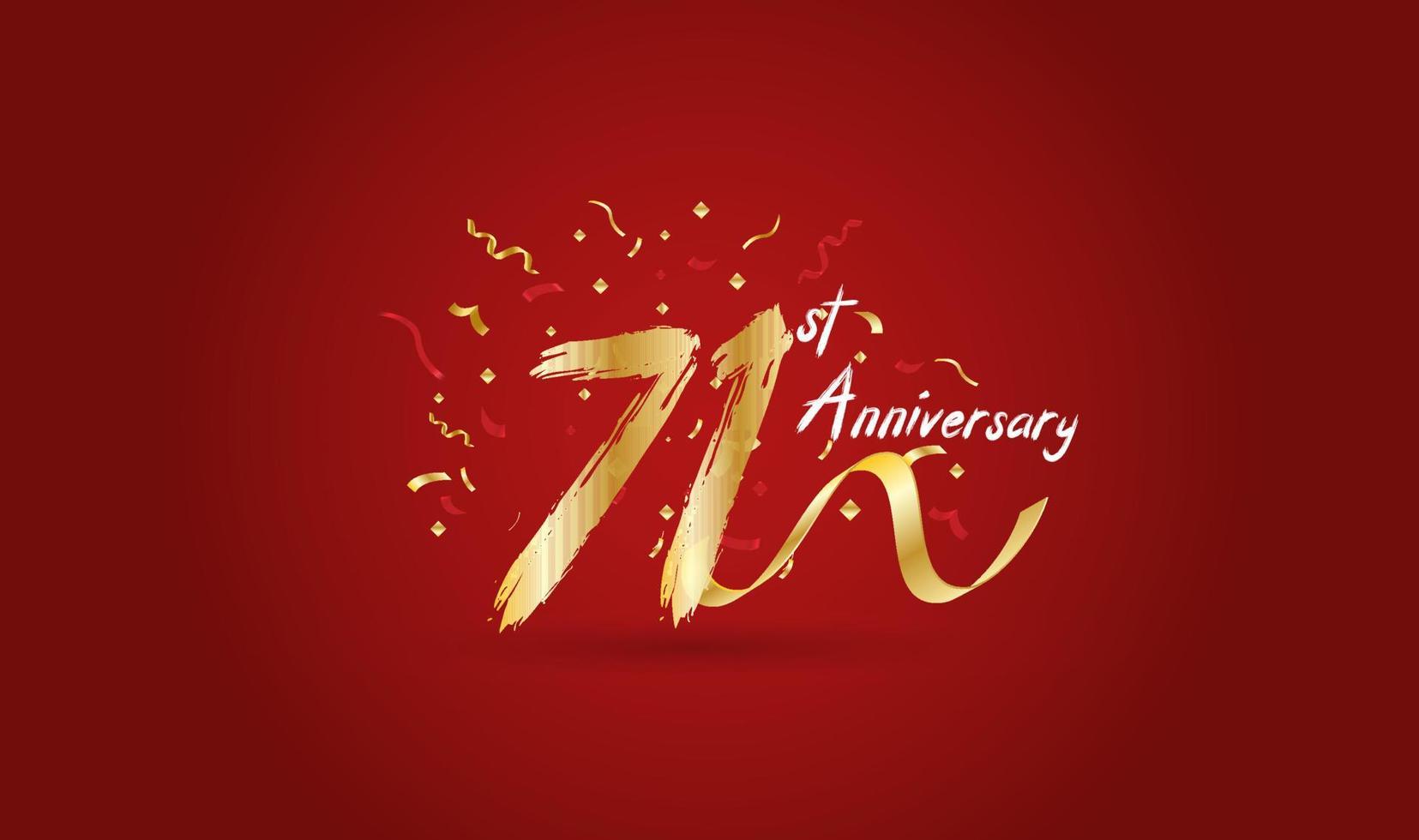 Anniversary celebration with the 71st number in gold and with the words golden anniversary celebration. vector