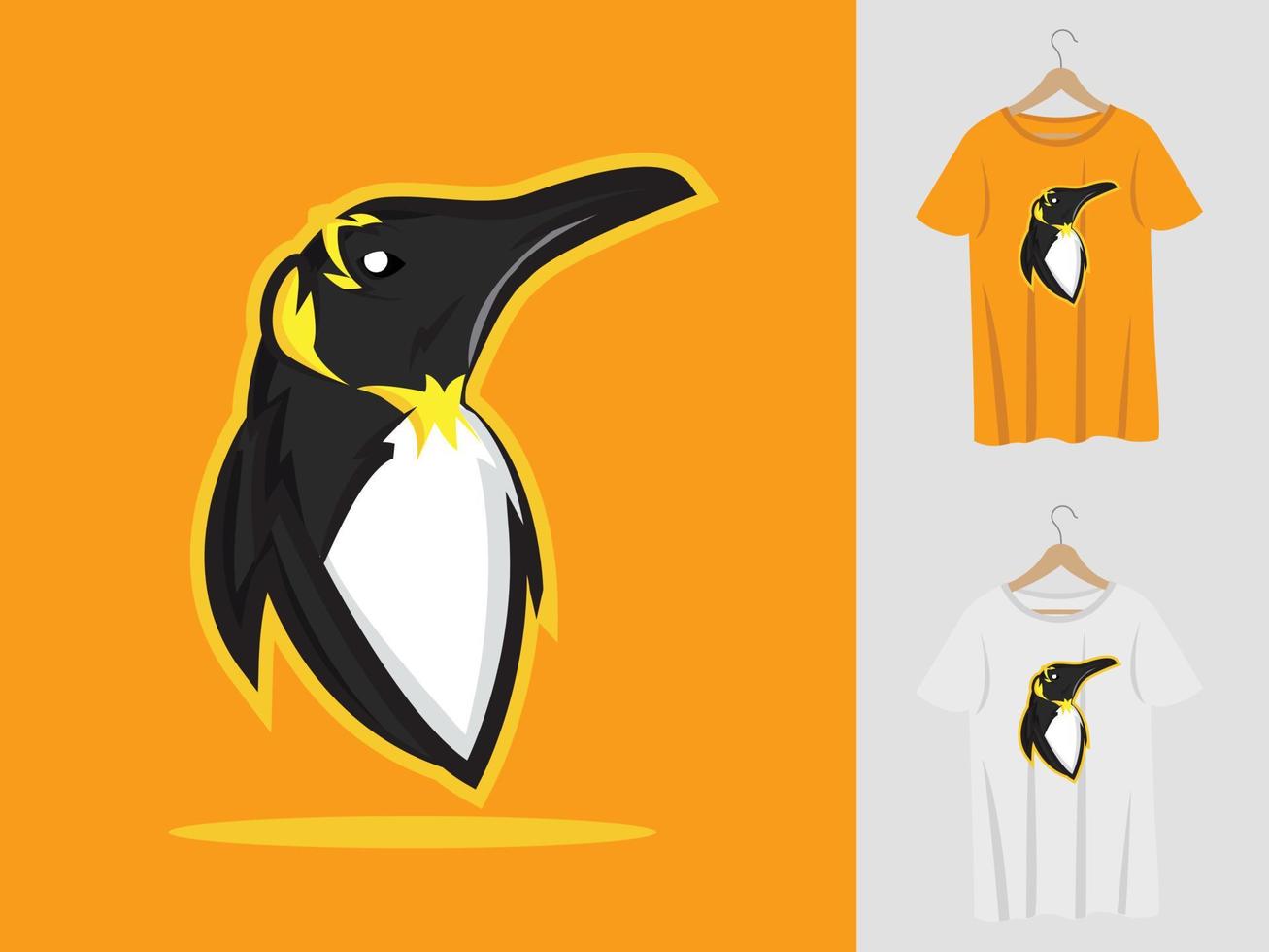 Penguin logo mascot design with t-shirt . Penguin head illustration for sport team and printing t-shirt vector