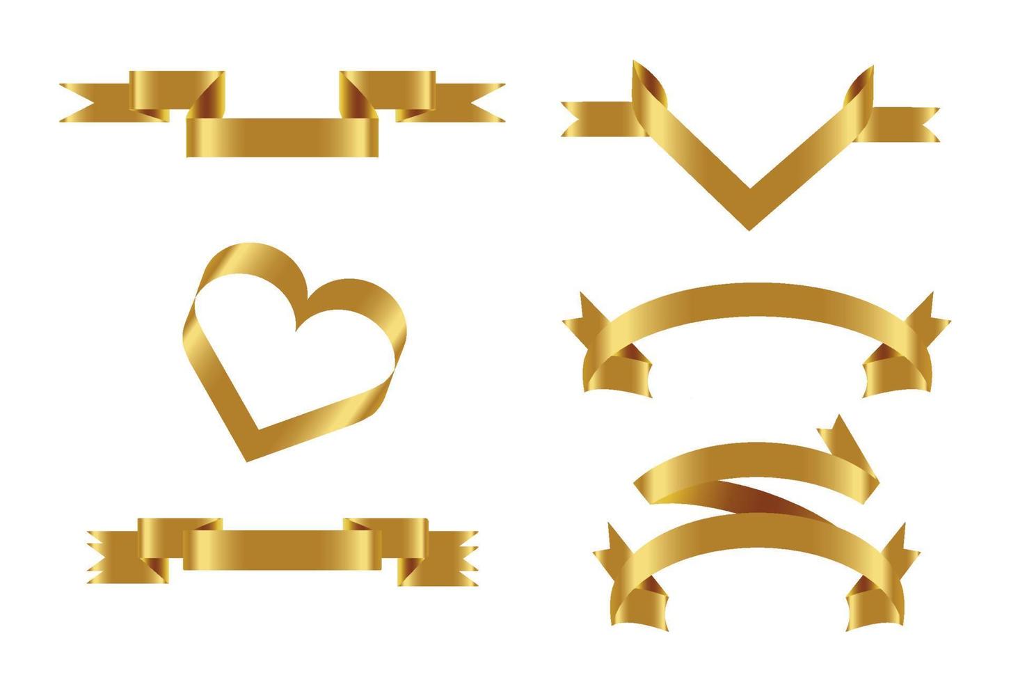 Gold glossy ribbon vector banners set. Ribbons collection. Vector Design Illustration