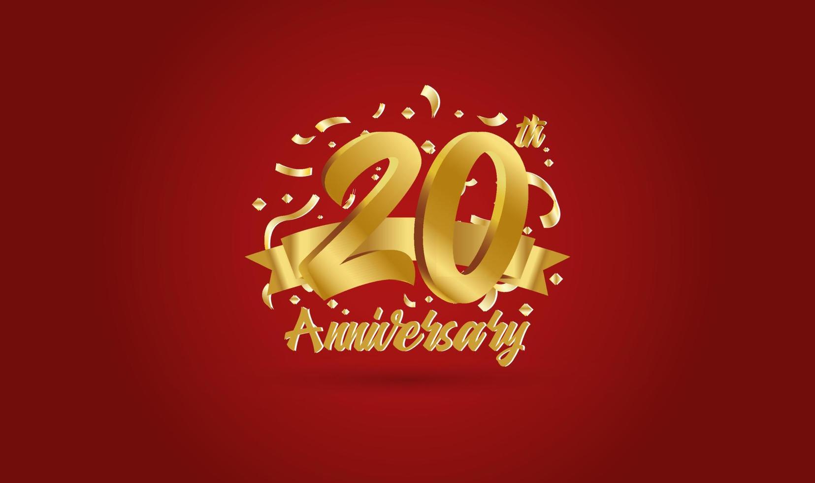 celebración de aniversario con el número 20 en oro y con las palabras celebración del aniversario de oro. vector