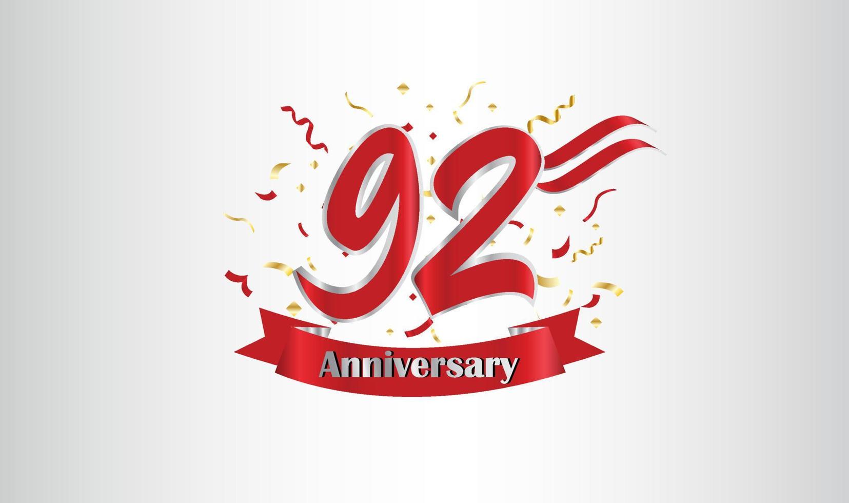 Anniversary celebration background. with the 92nd number in gold and with the words golden anniversary celebration. vector