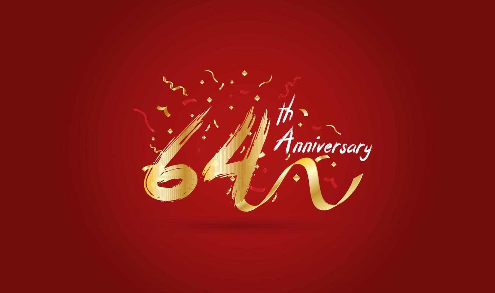 Anniversary celebration background. with the 64th number in gold and with the words golden anniversary celebration. vector