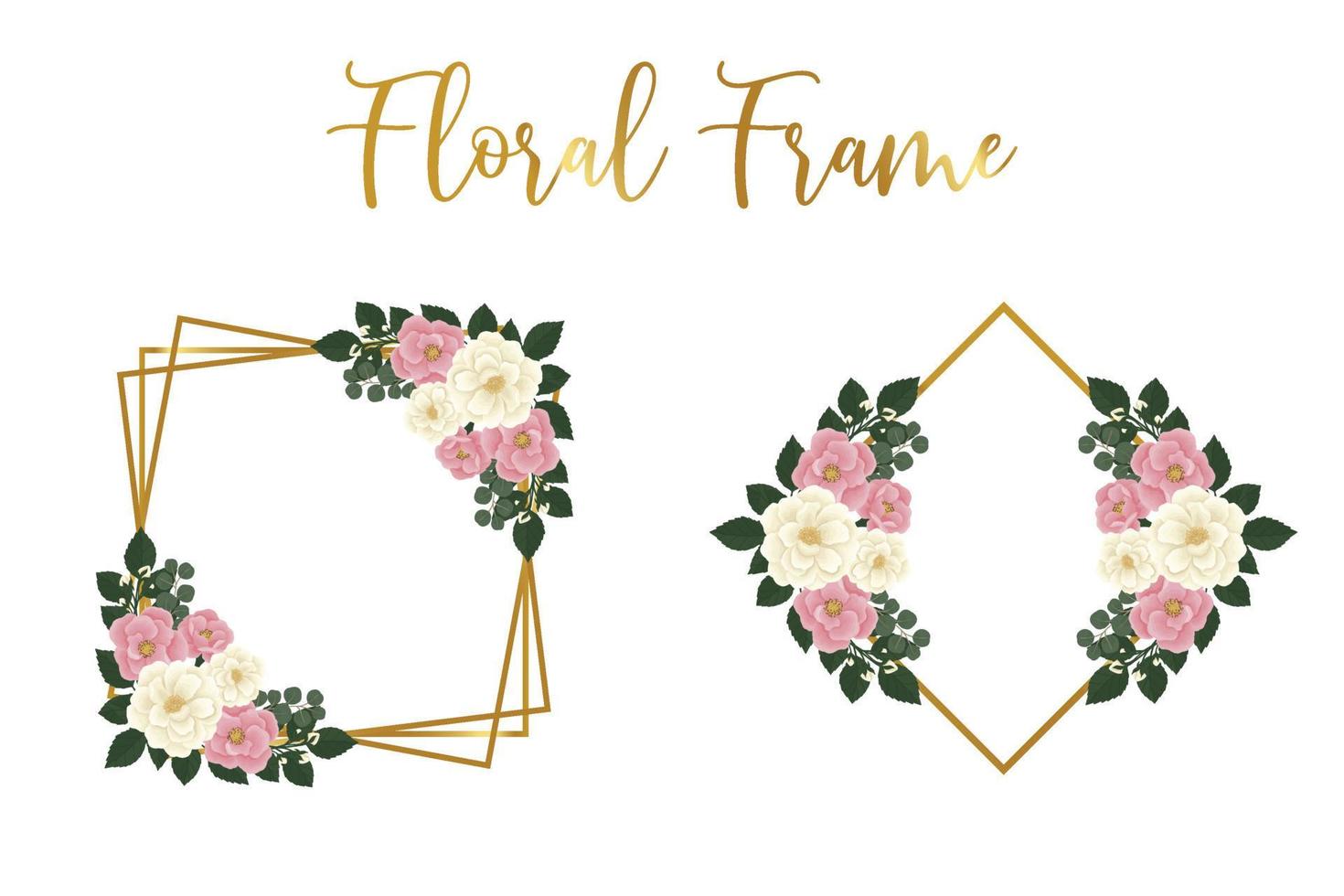Floral Frame Pink Mini Rose flower Design Template, Digital watercolor hand drawn vector