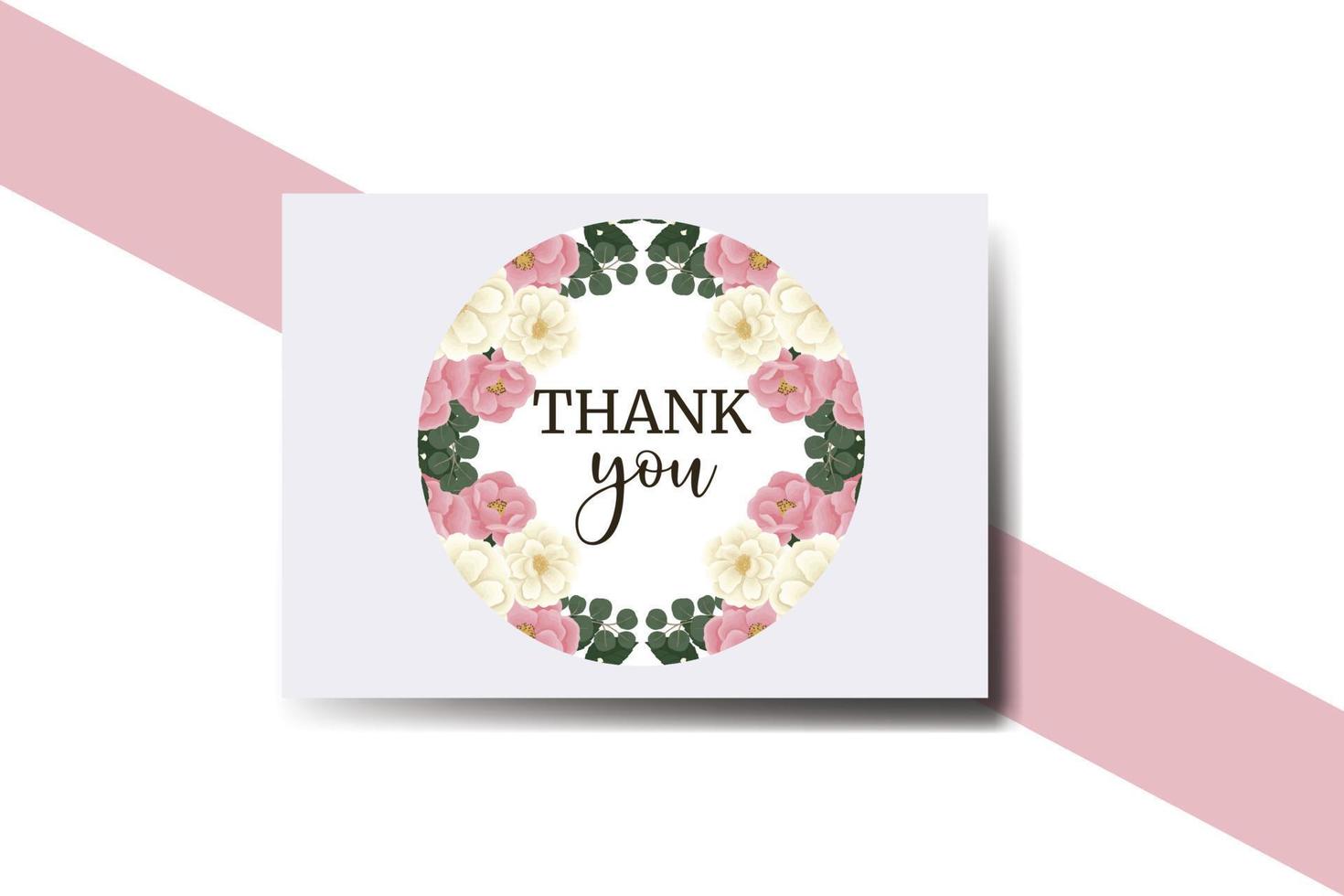 Thank you card Greeting Card Pink Mini Rose Flower Design Template vector