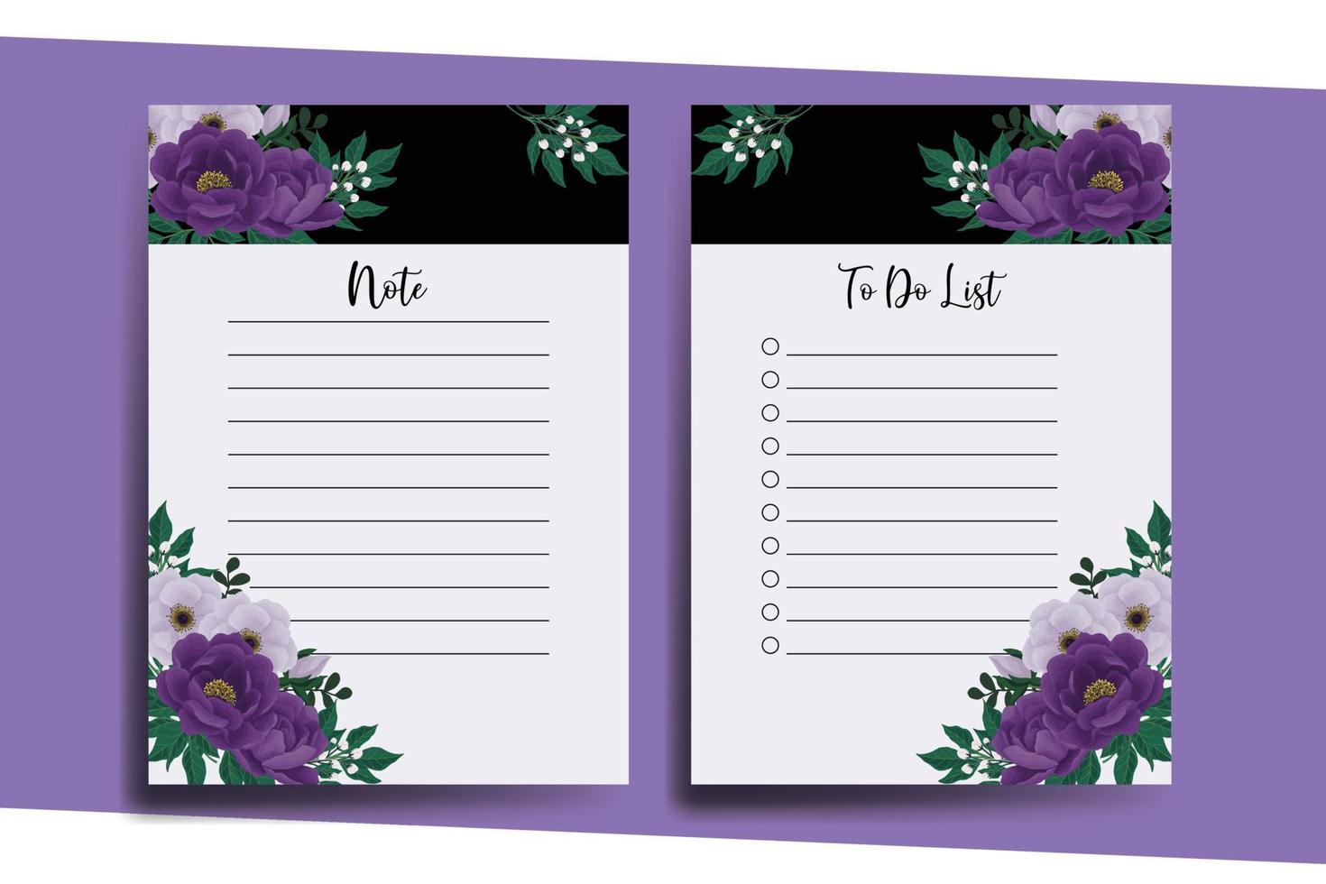 To do list Planner template Purple Peony Flower Design vector