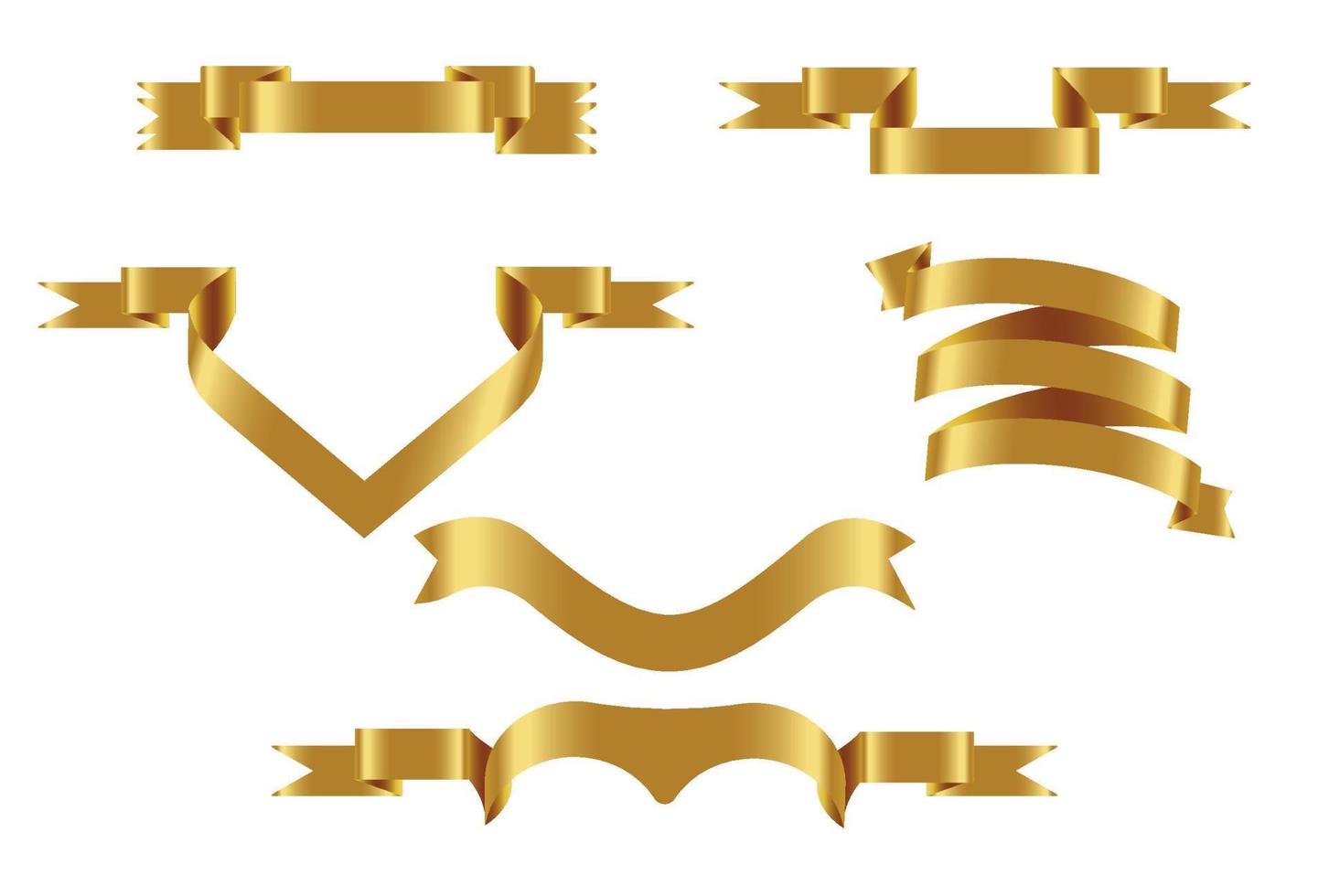 Gold glossy ribbon vector banners set. Ribbons collection. Vector Design Illustration
