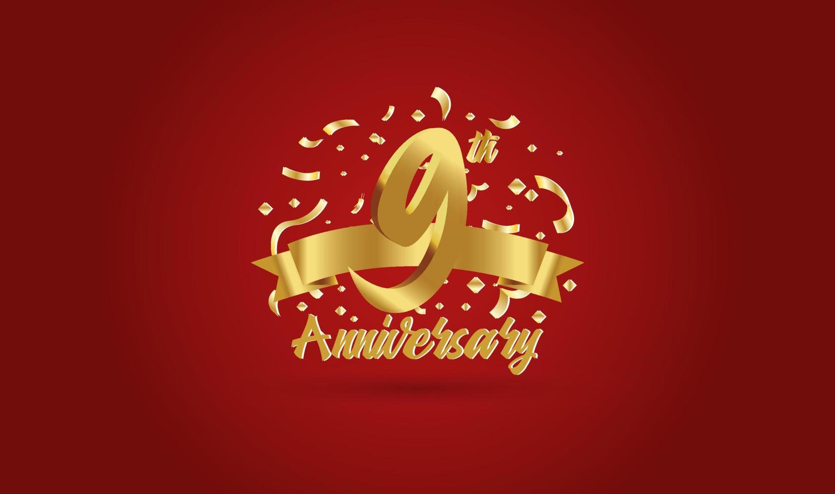 Anniversary celebration background. with the 9th number in gold and with the words golden anniversary celebration. vector