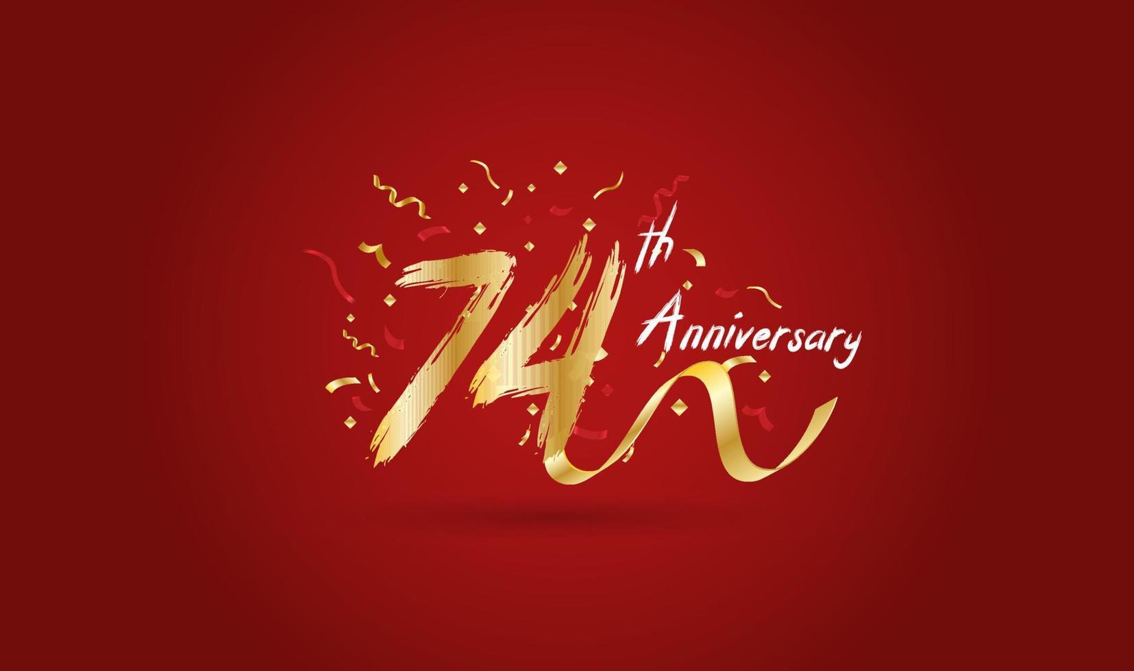 Anniversary celebration with the 74th number in gold and with the words golden anniversary celebration. vector