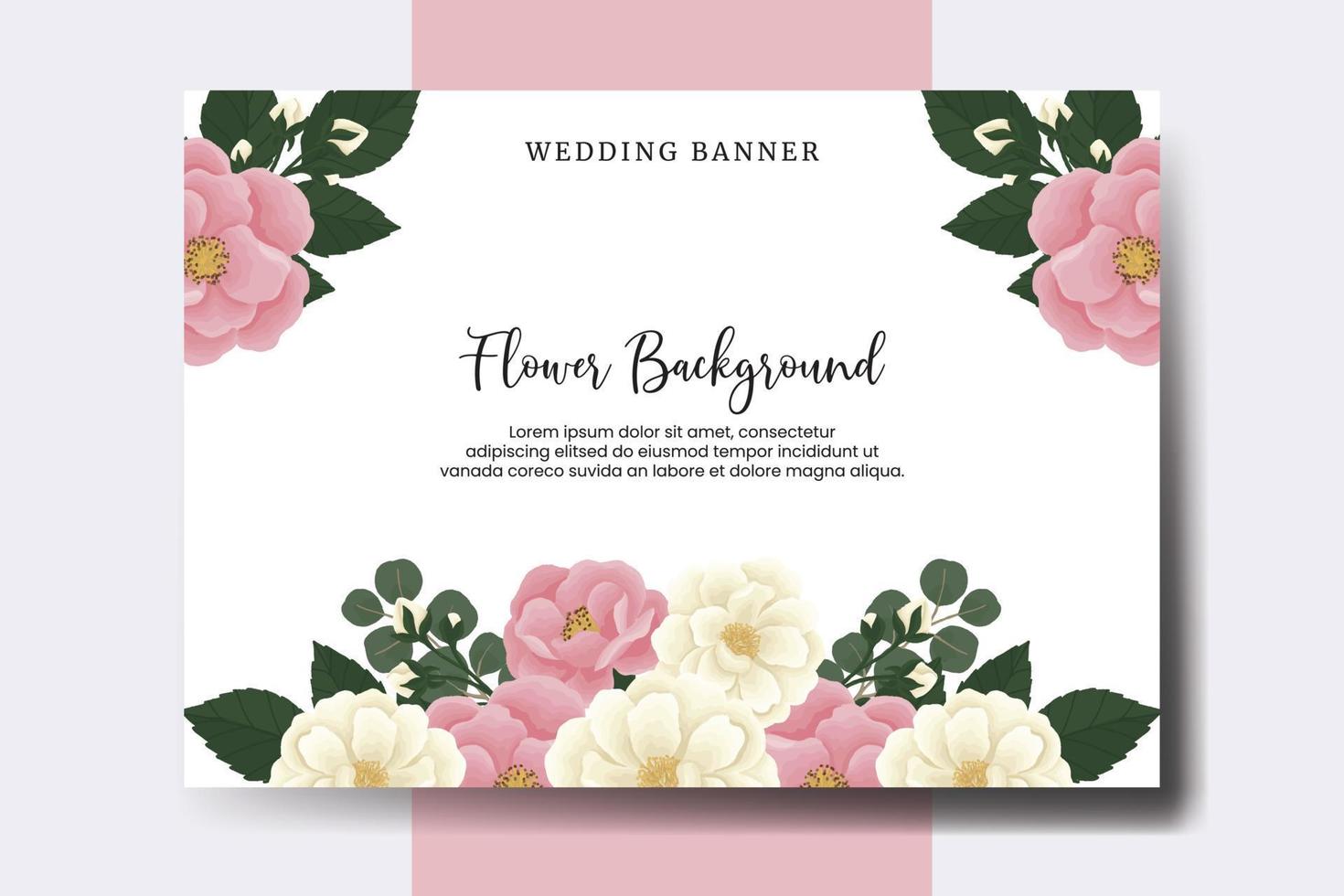 Fondo de flor de banner de boda, acuarela digital dibujado a mano rosa mini plantilla de diseño de flor rosa vector