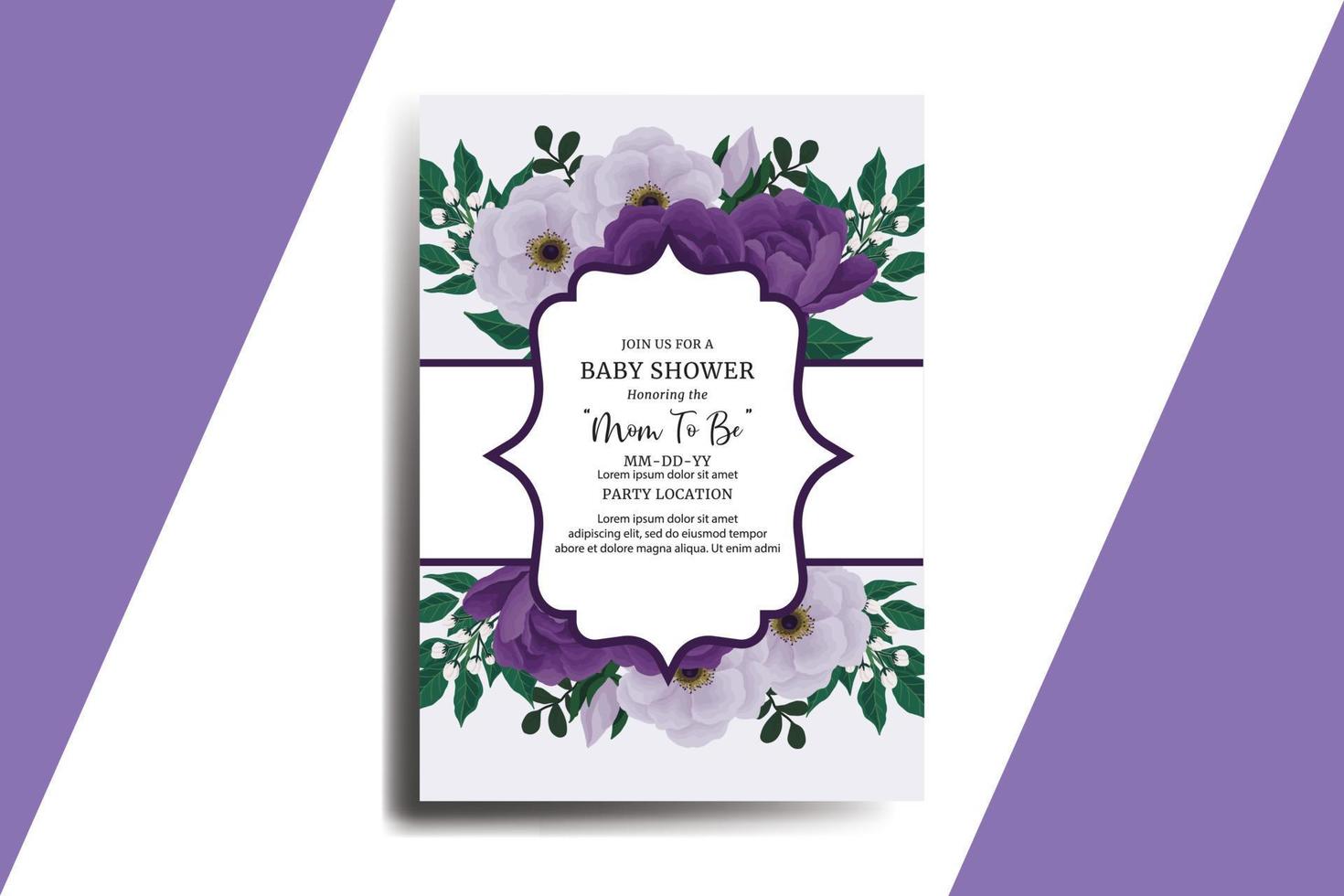 Baby Shower Greeting Card Purple Peony Flower Design Template vector