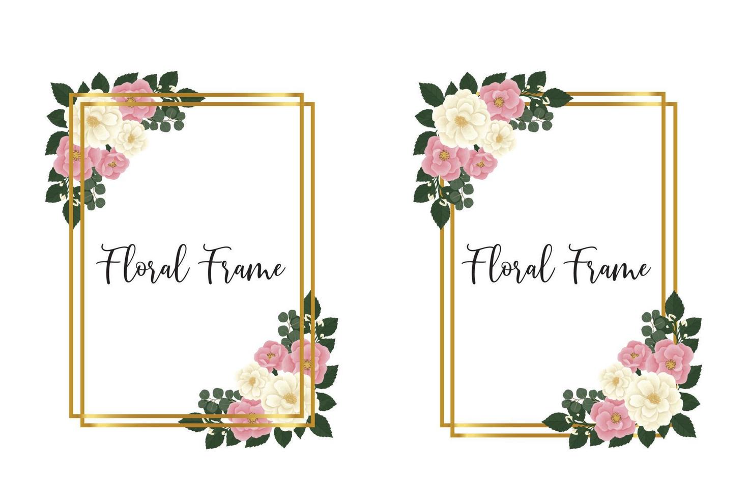 Floral Frame Pink Mini Rose flower Design Template, Digital watercolor hand drawn vector