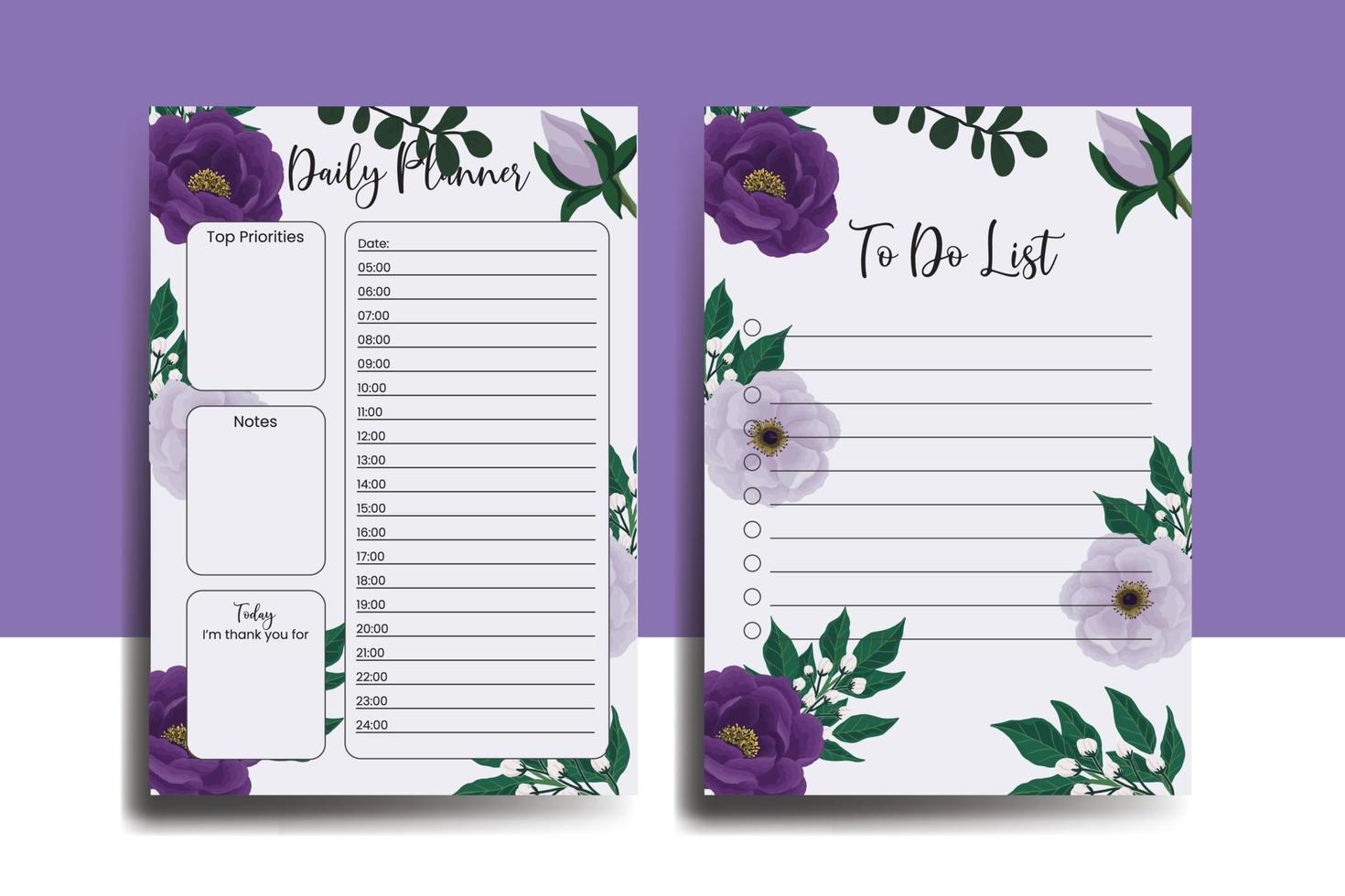 Planner To Do List Purple Peony Flower Design Template vector