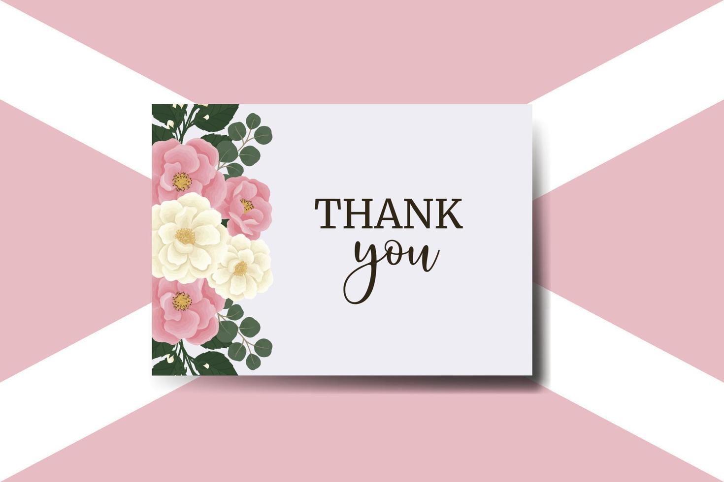 Thank you card Greeting Card Pink Mini Rose Flower Design Template vector