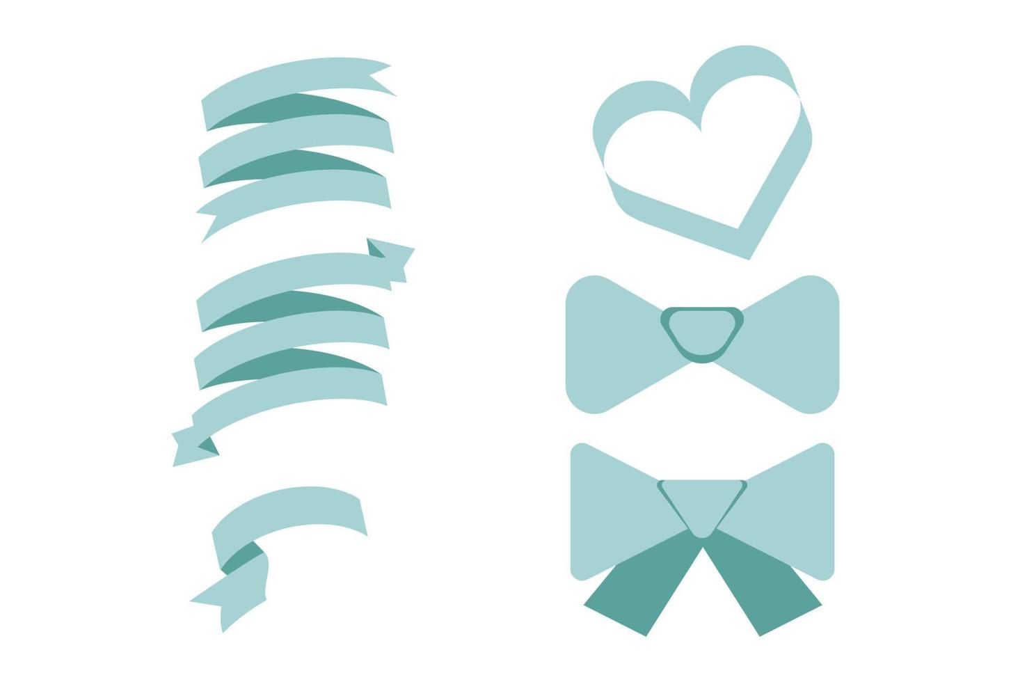 Blue Pastel Ribbon Set In Isolated white Background, Vector Illustration
