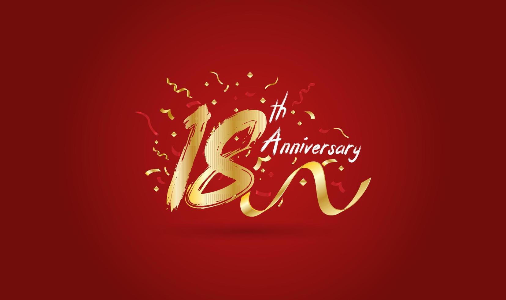 Anniversary celebration background. with the 18th number in gold and with the words golden anniversary celebration. vector