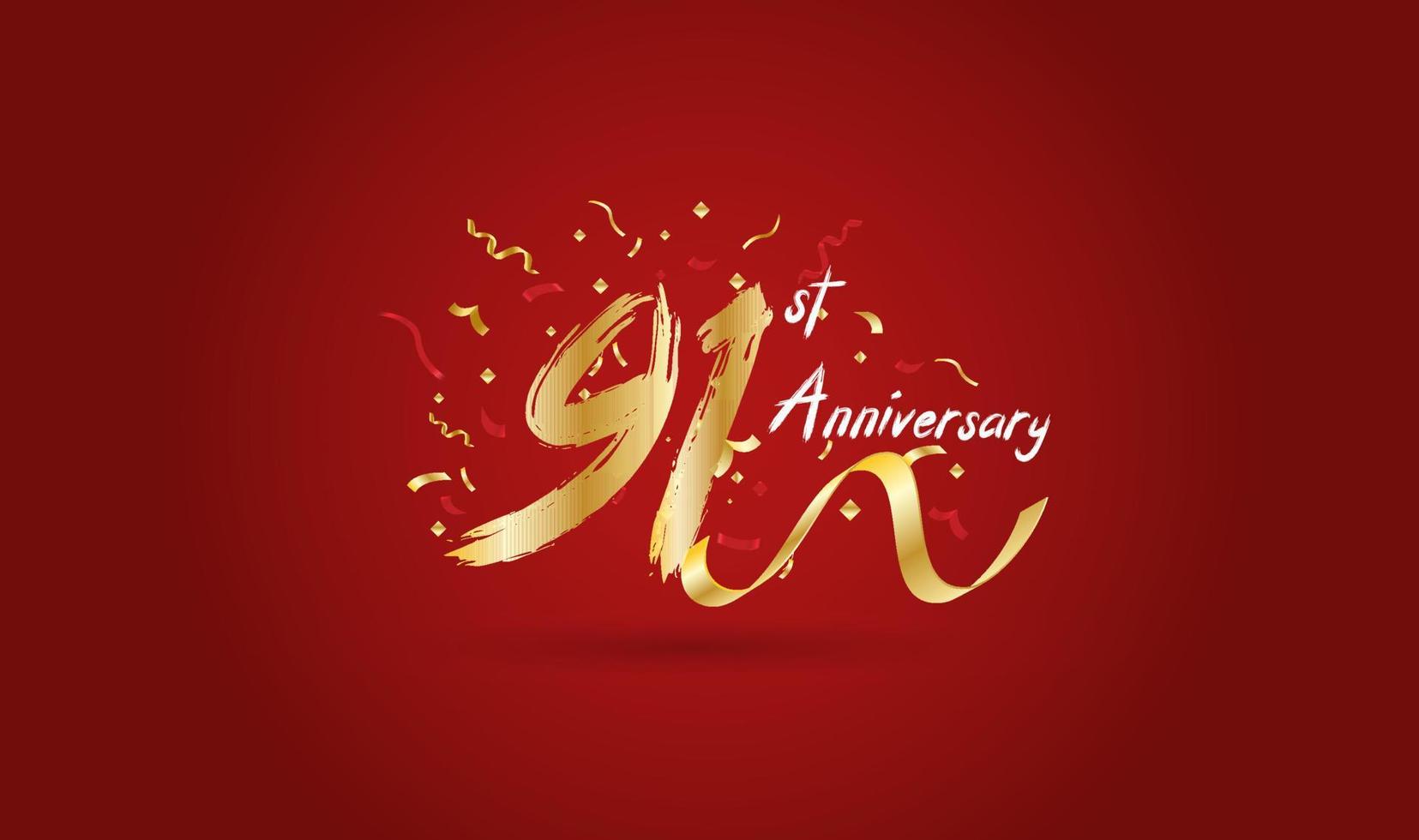 Anniversary celebration with the 91st number in gold and with the words golden anniversary celebration. vector