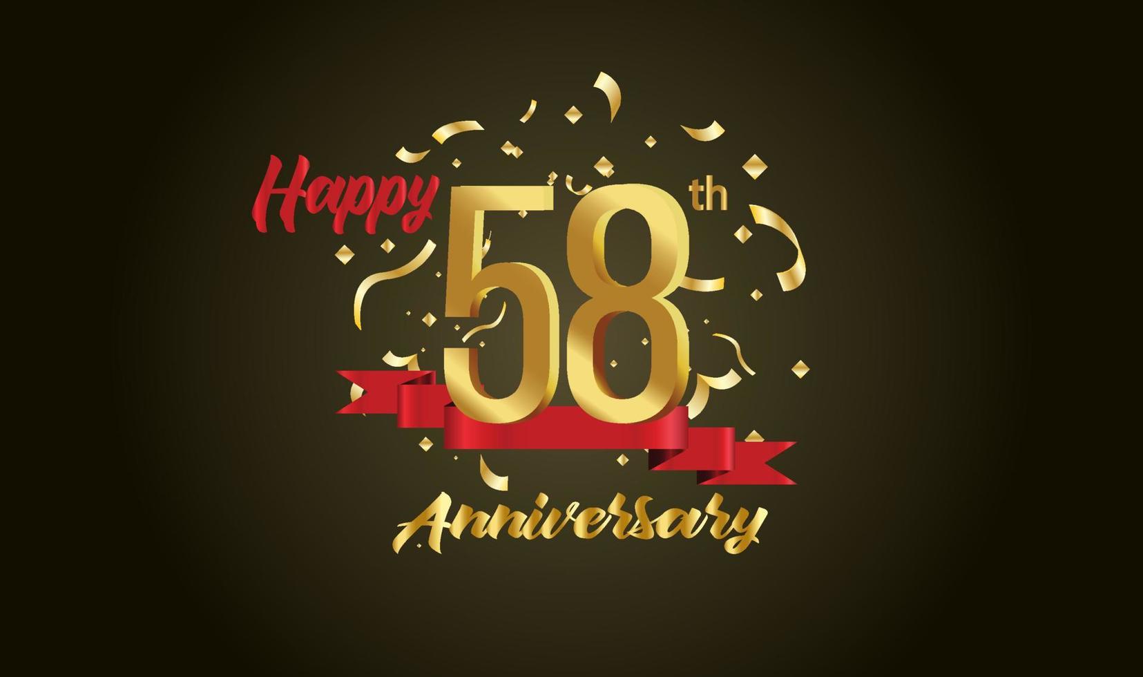 Anniversary celebration background. with the 58th number in gold and with the words golden anniversary celebration. vector