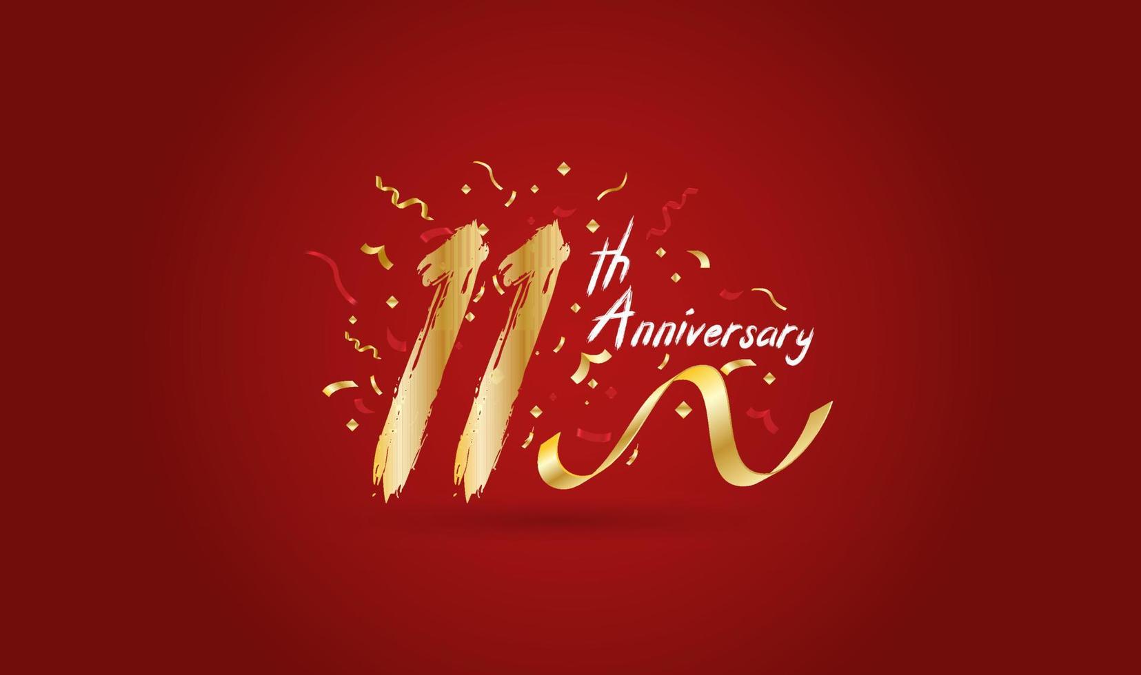 Anniversary celebration background. with the 11th number in gold and with the words golden anniversary celebration. vector