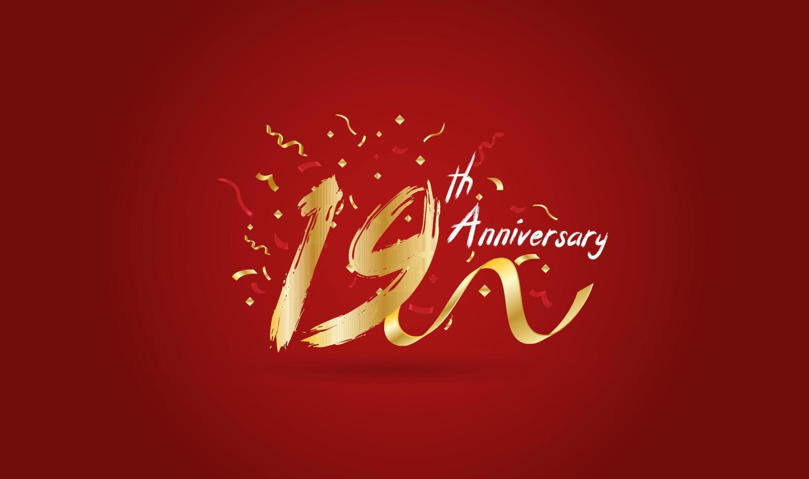 Anniversary celebration background. with the 19th number in gold and with the words golden anniversary celebration. vector