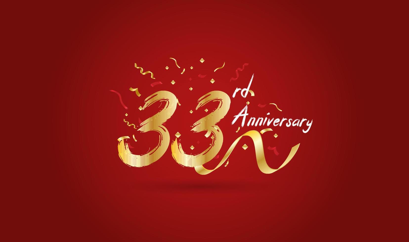 Anniversary celebration with the 33rd number in gold and with the words golden anniversary celebration. vector